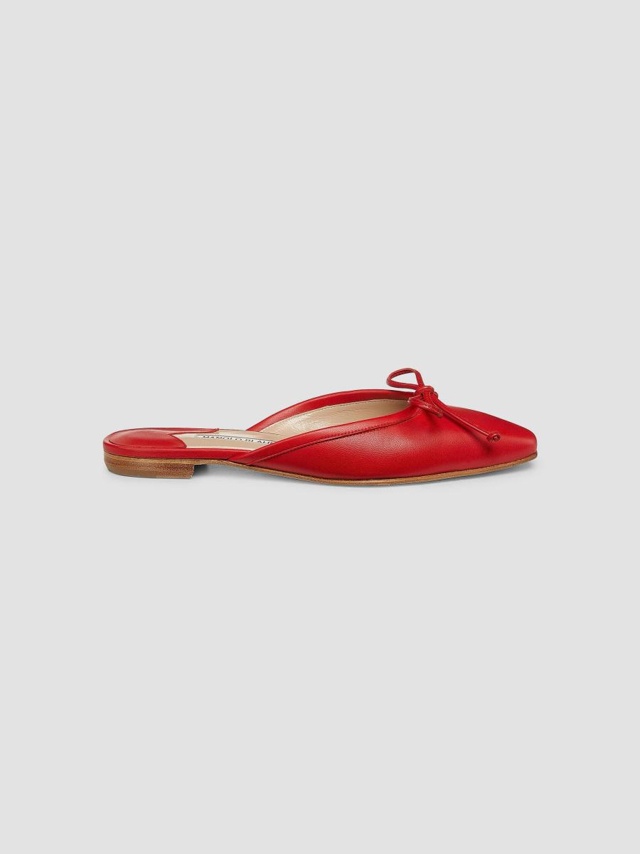 Manolo Blahnik Ballerimu Bow-Detailed Leather Flat Mules | Saks
