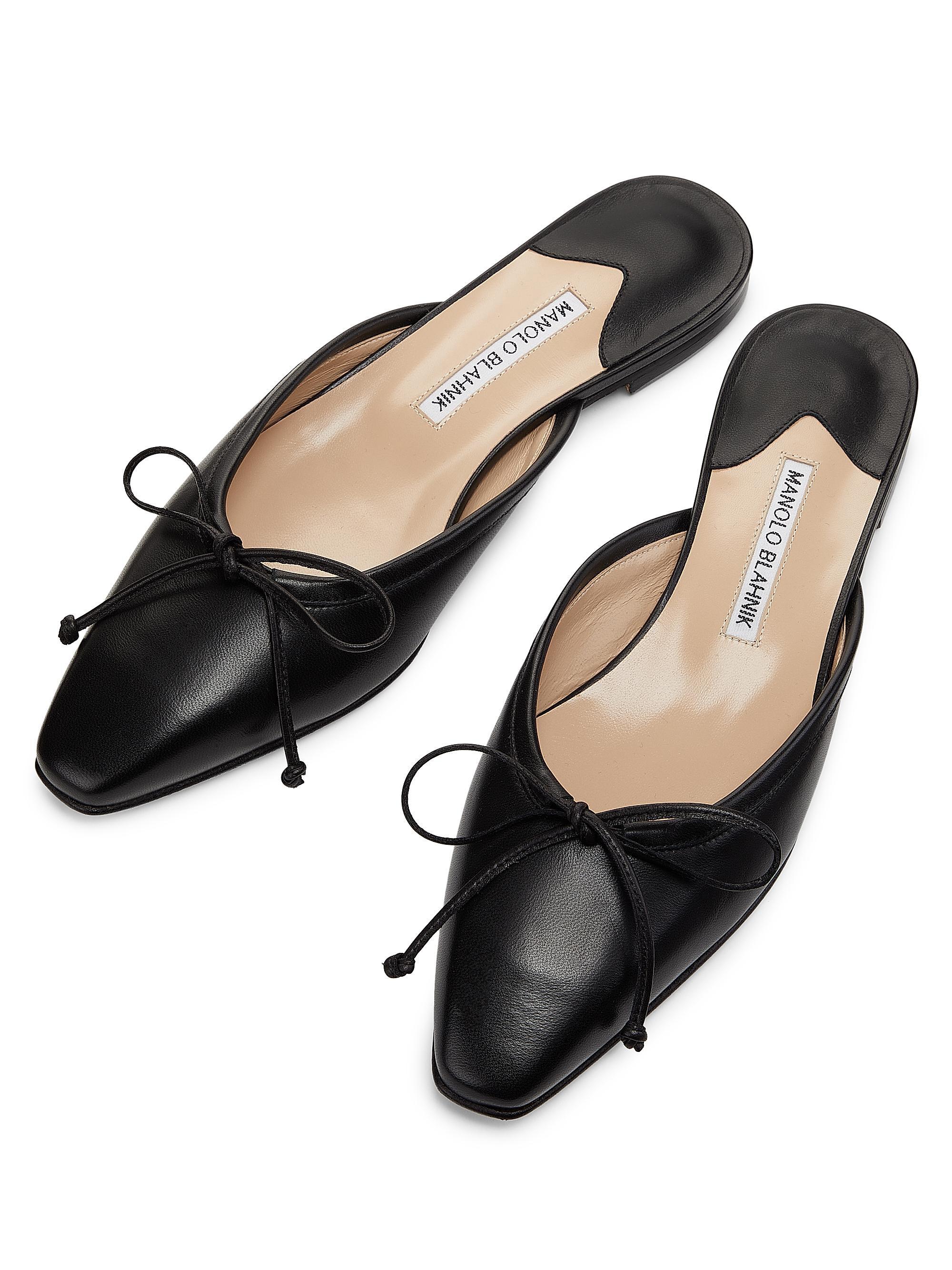 Manolo Blahnik Ballerimu Bow-Detailed Leather Flat Mules | Saks