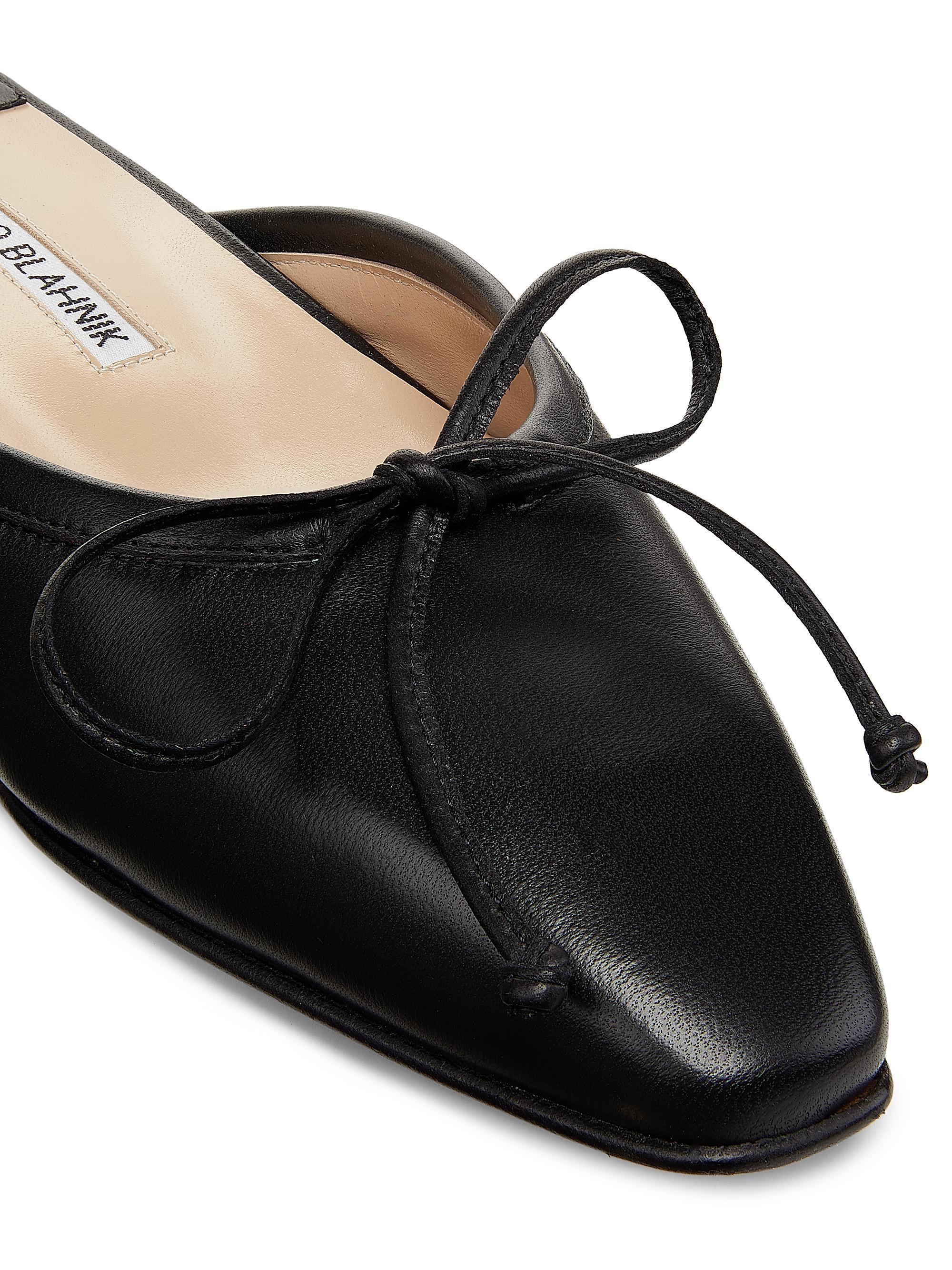 Manolo Blahnik Ballerimu Bow-Detailed Leather Flat Mules | Saks