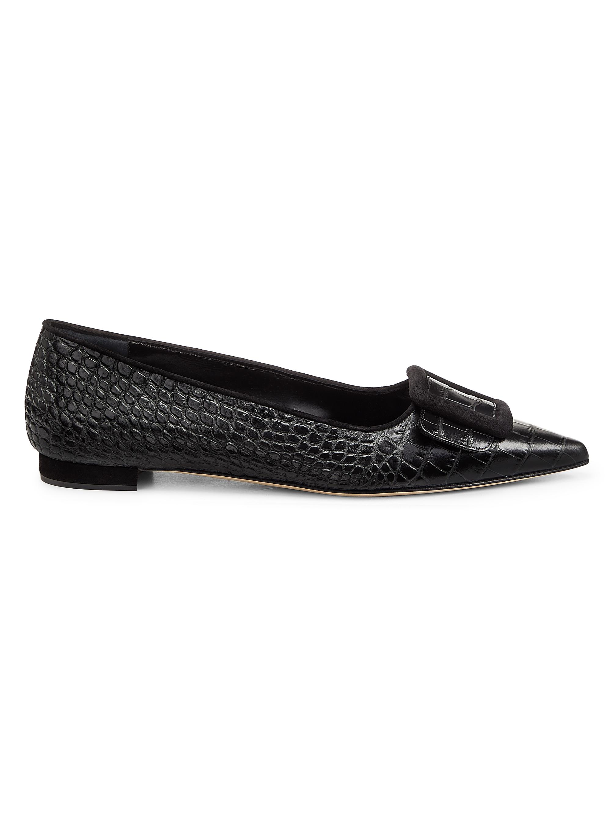 Manolo Blahnik Women's Maysale Embossed Leather & Suede Flats - Black