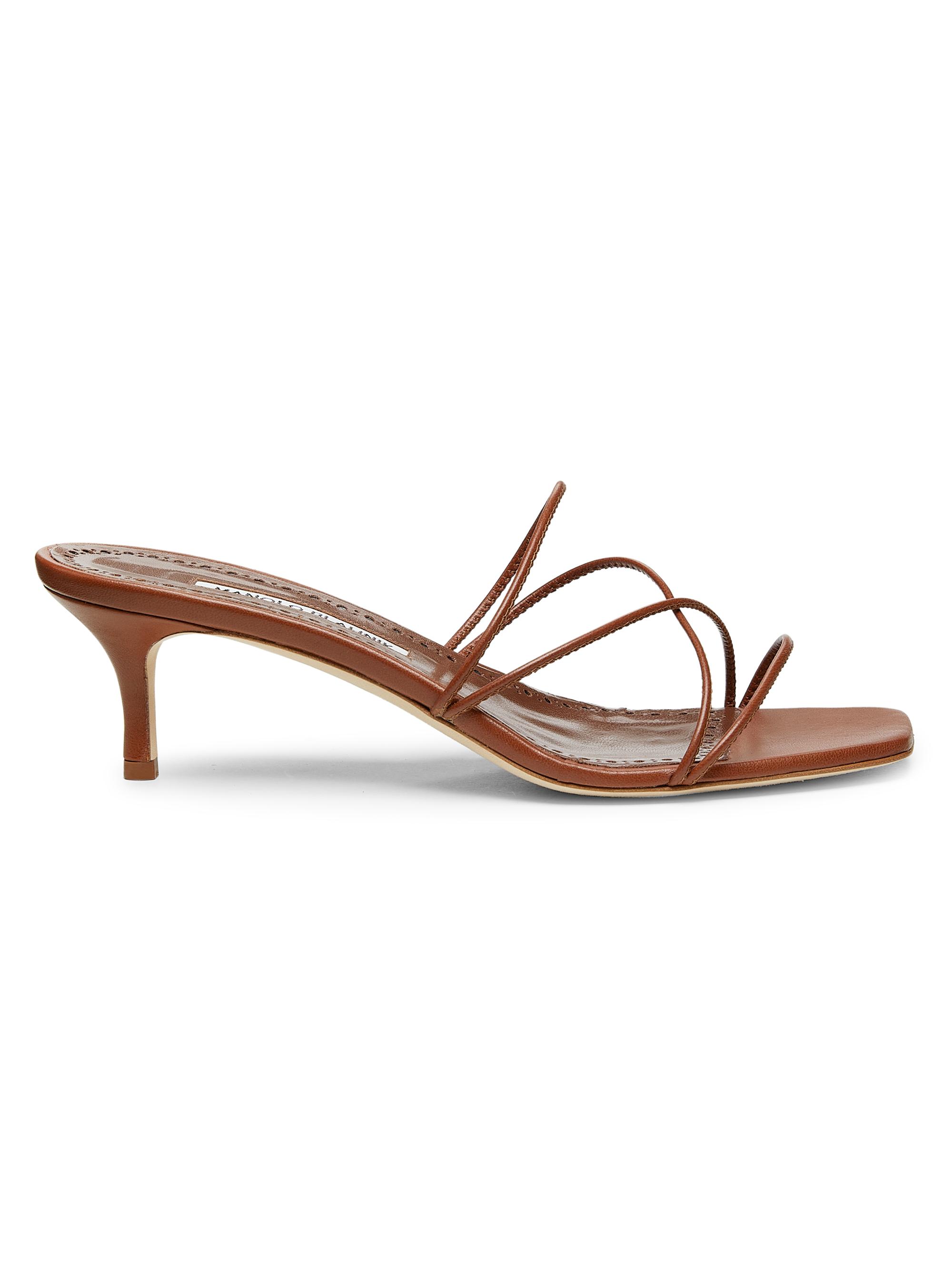 Manolo Blahnik Women's Ninfemu 50MM Leather Sandals - Brown