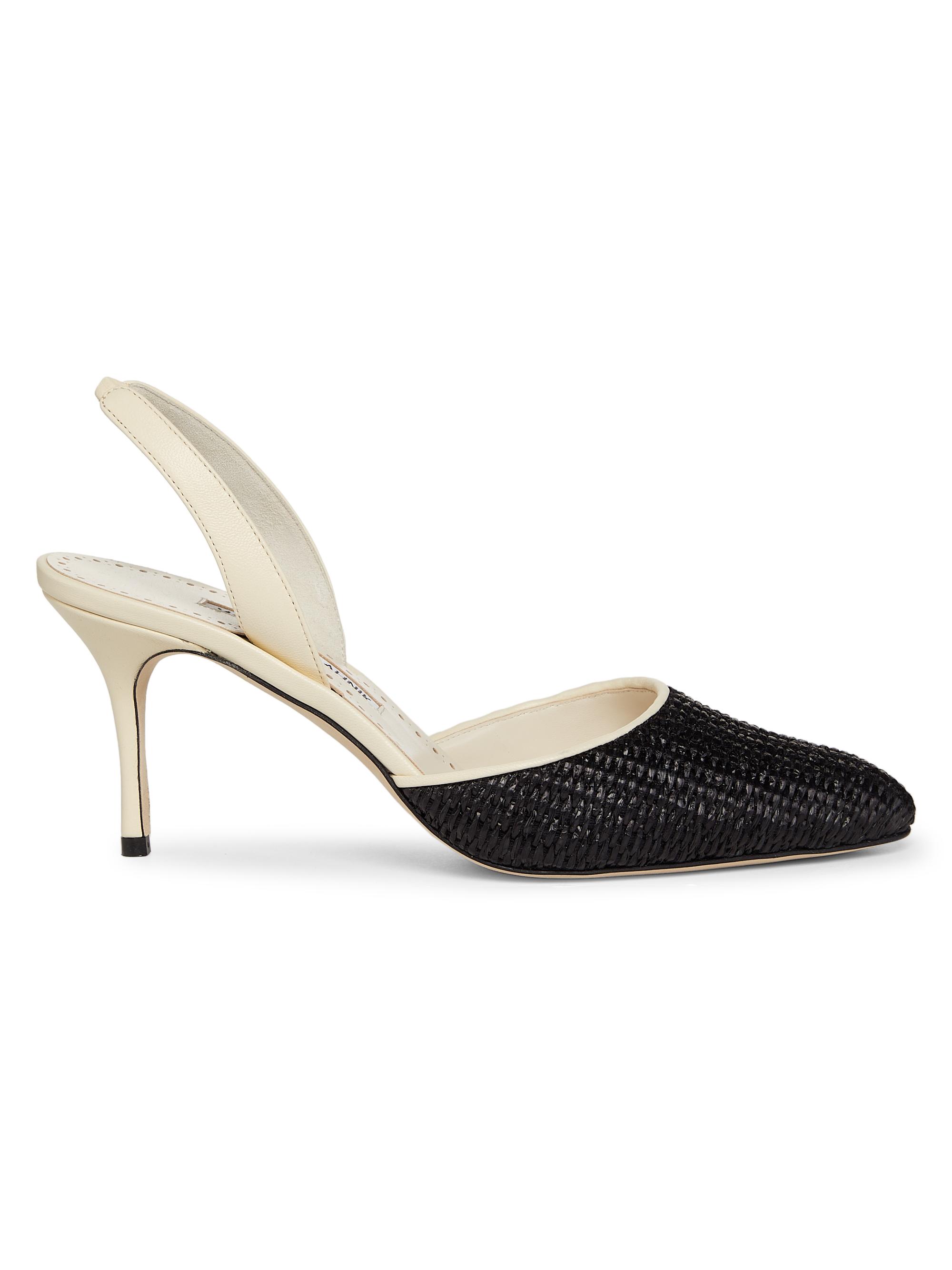 Manolo Blahnik Women's Casam 70MM Leather Pumps - Black And Cream