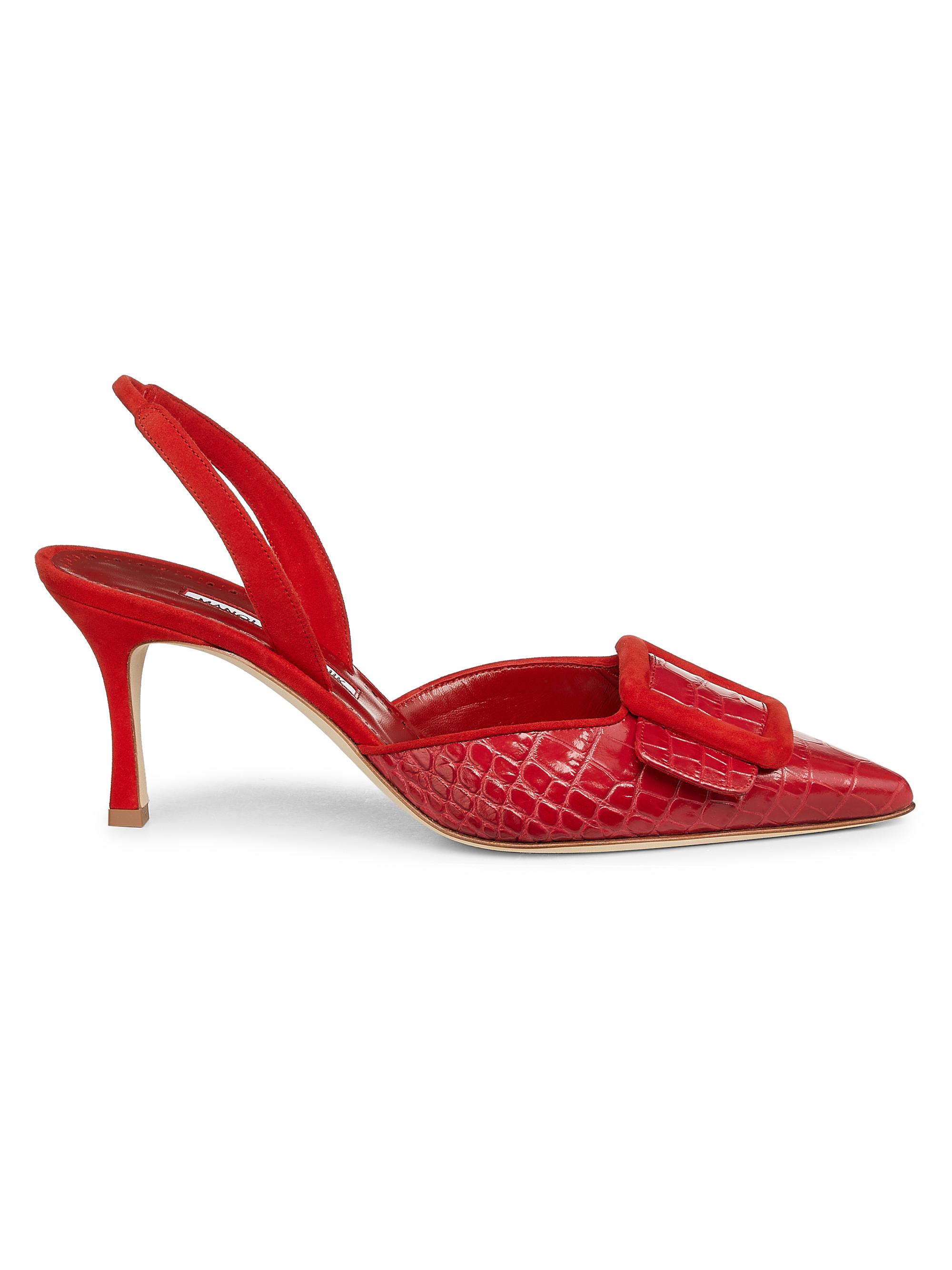 Manolo Blahnik Women's Mayslibi Croc-Embossed Leather Pumps - Red