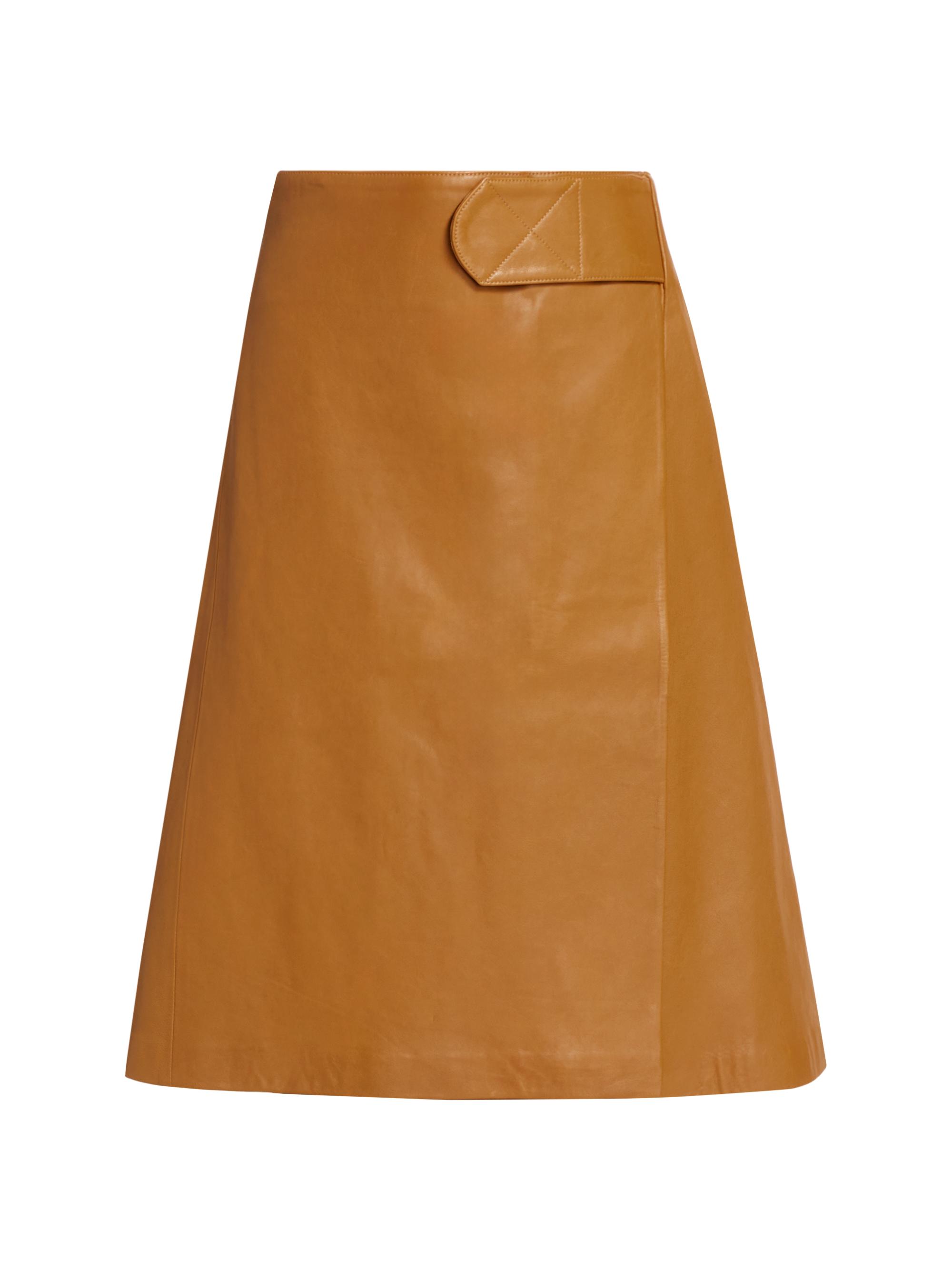Co Women's Leather A-Line Midi-Skirt - Ocre