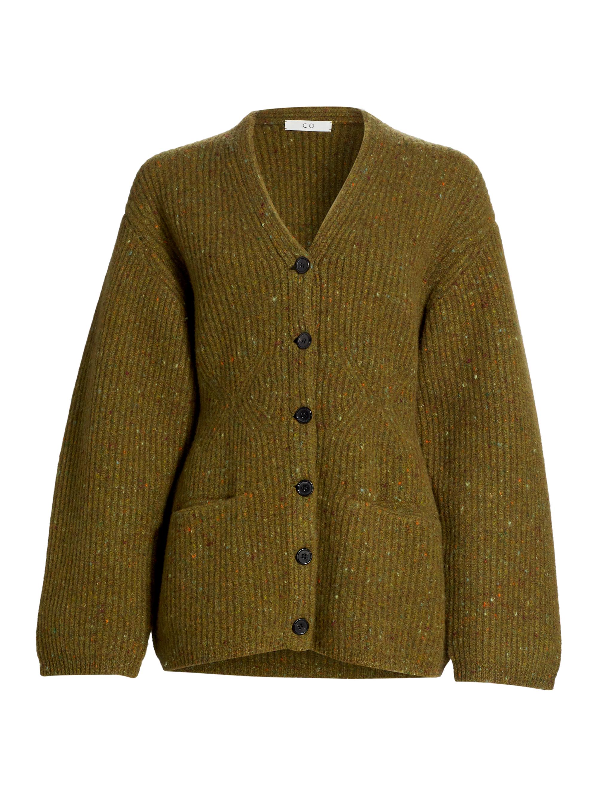 Co Women's Wool-Blend Ribbed Cardigan - Green Melange