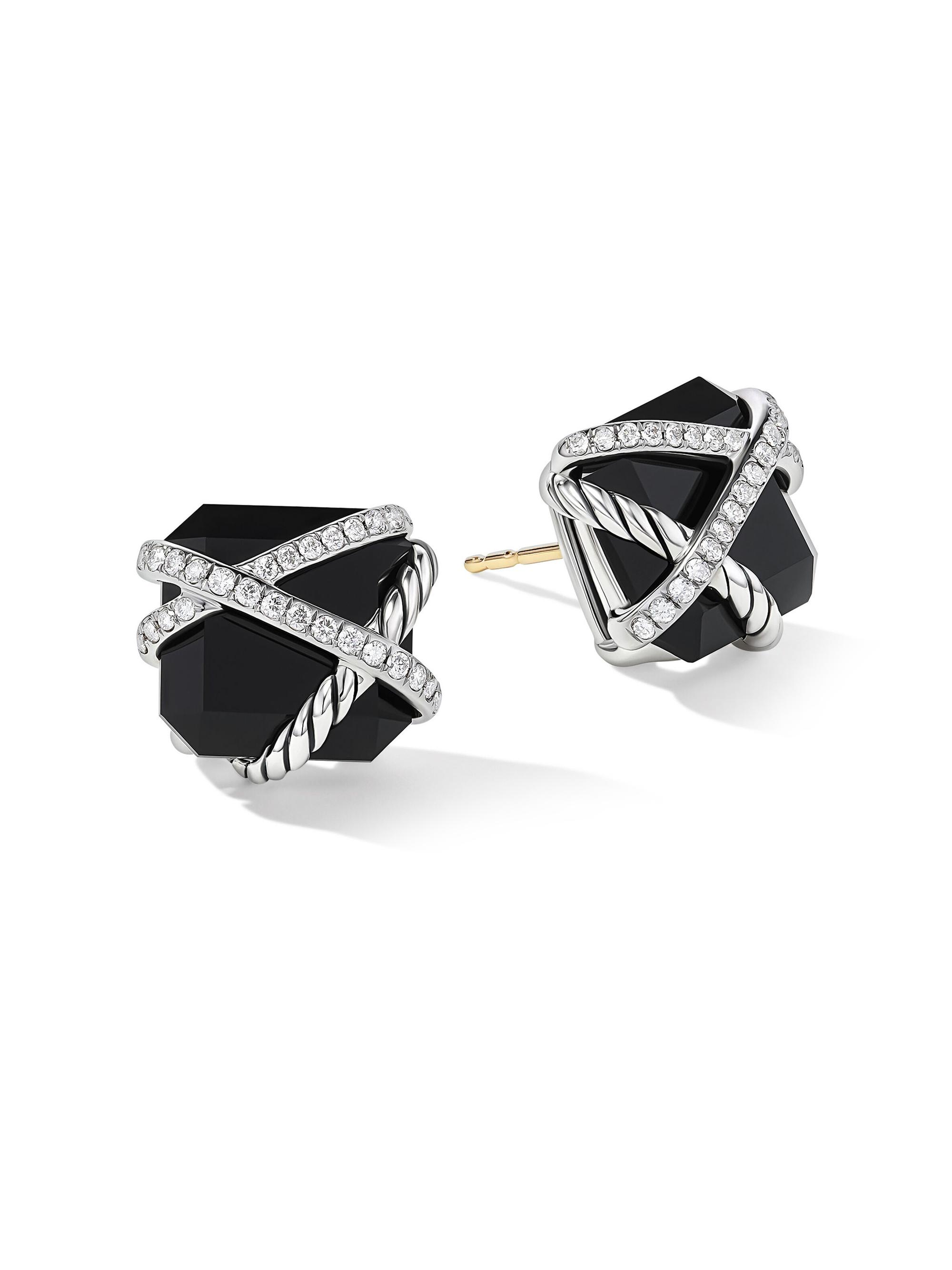David Yurman Women's Cable Wrap Stud Earrings in Sterling Silver - Black Onyx