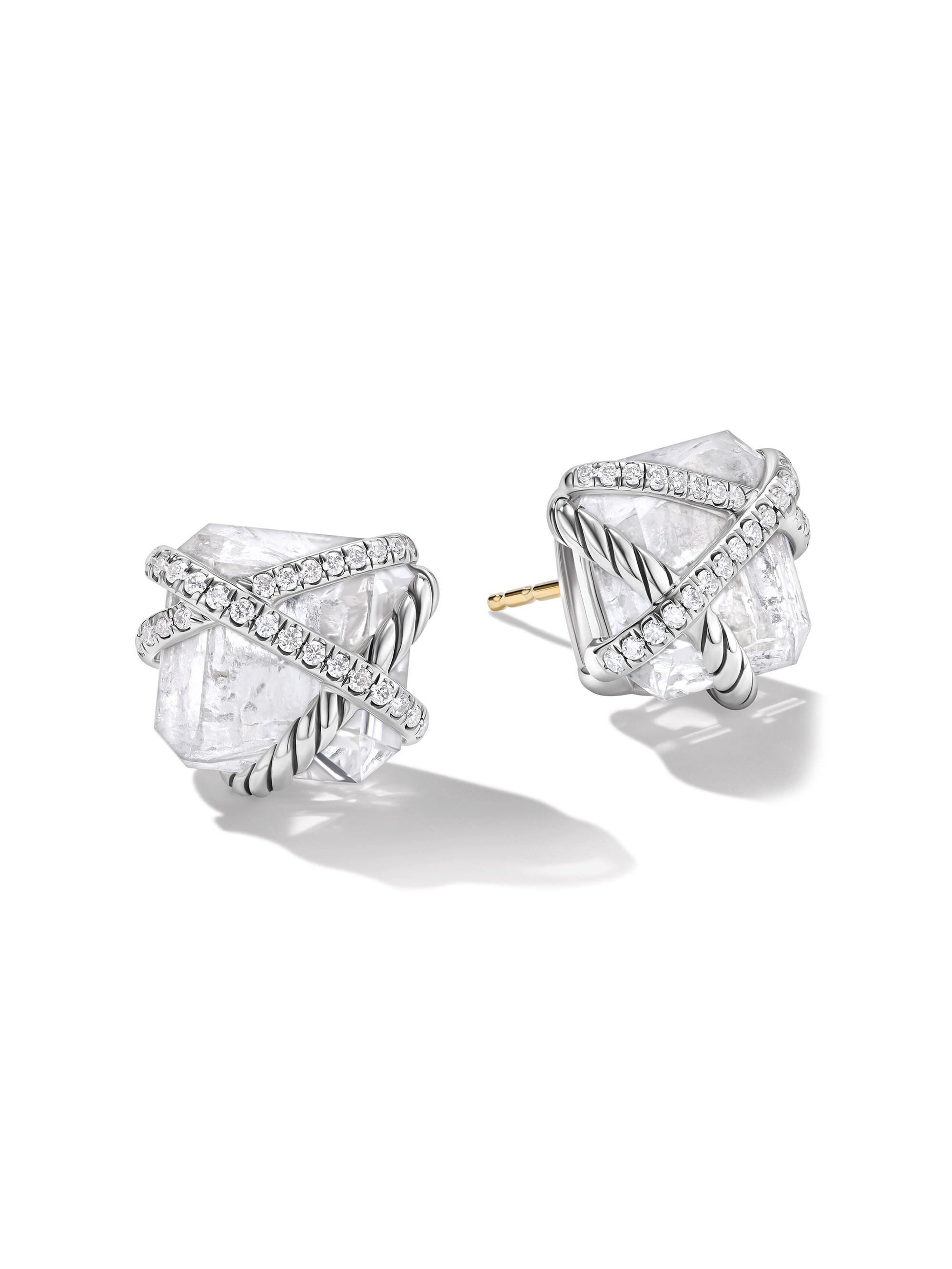 David Yurman Women's Cable Wrap Stud Earrings in Sterling Silver - Crystal