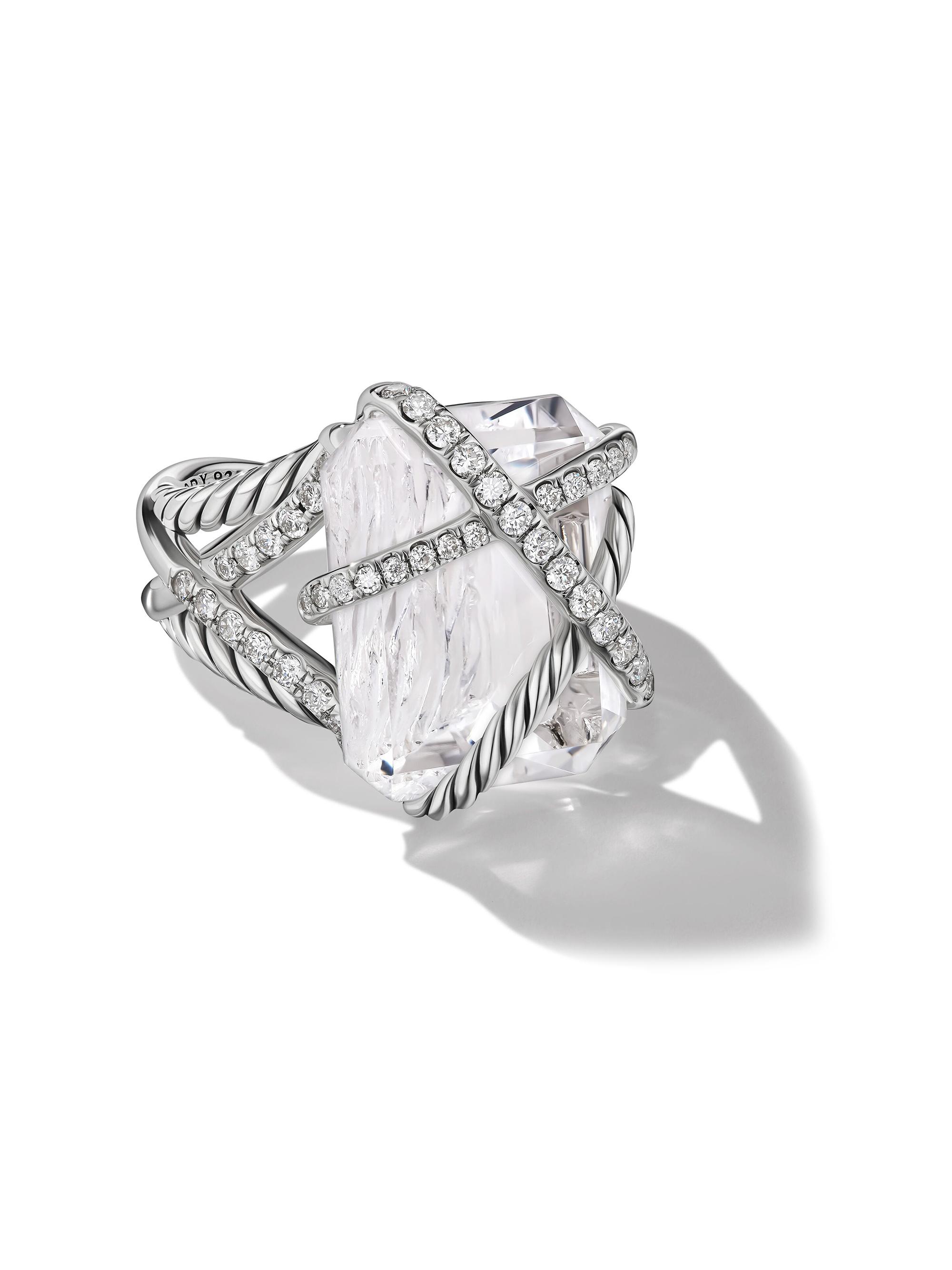 David Yurman Women's Crystal Cable Wrap Ring in Sterling Silver - Crystal