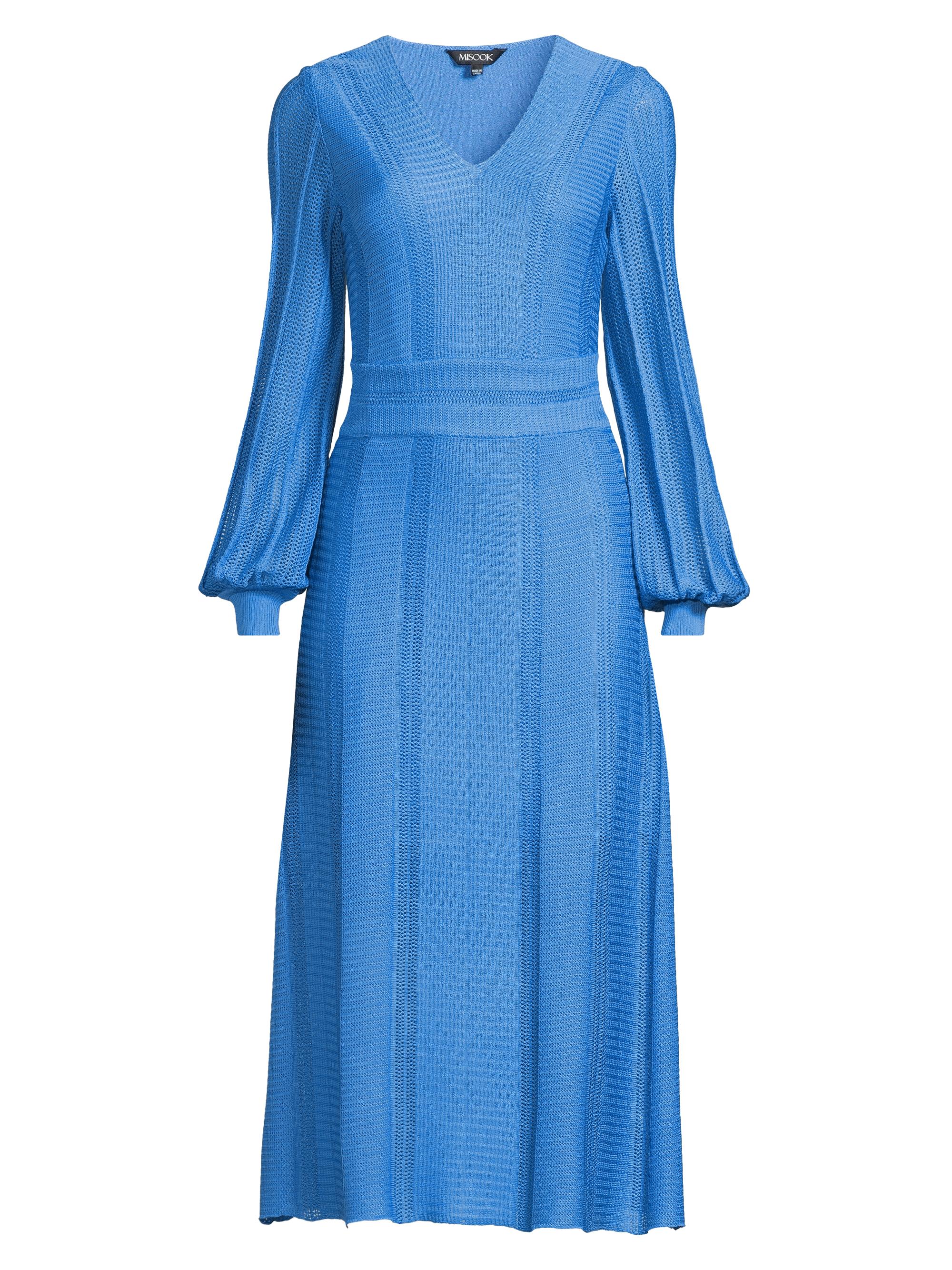 Misook Women's V-Neck Pointelle Knit Midi-Dress - Adriatic Blue