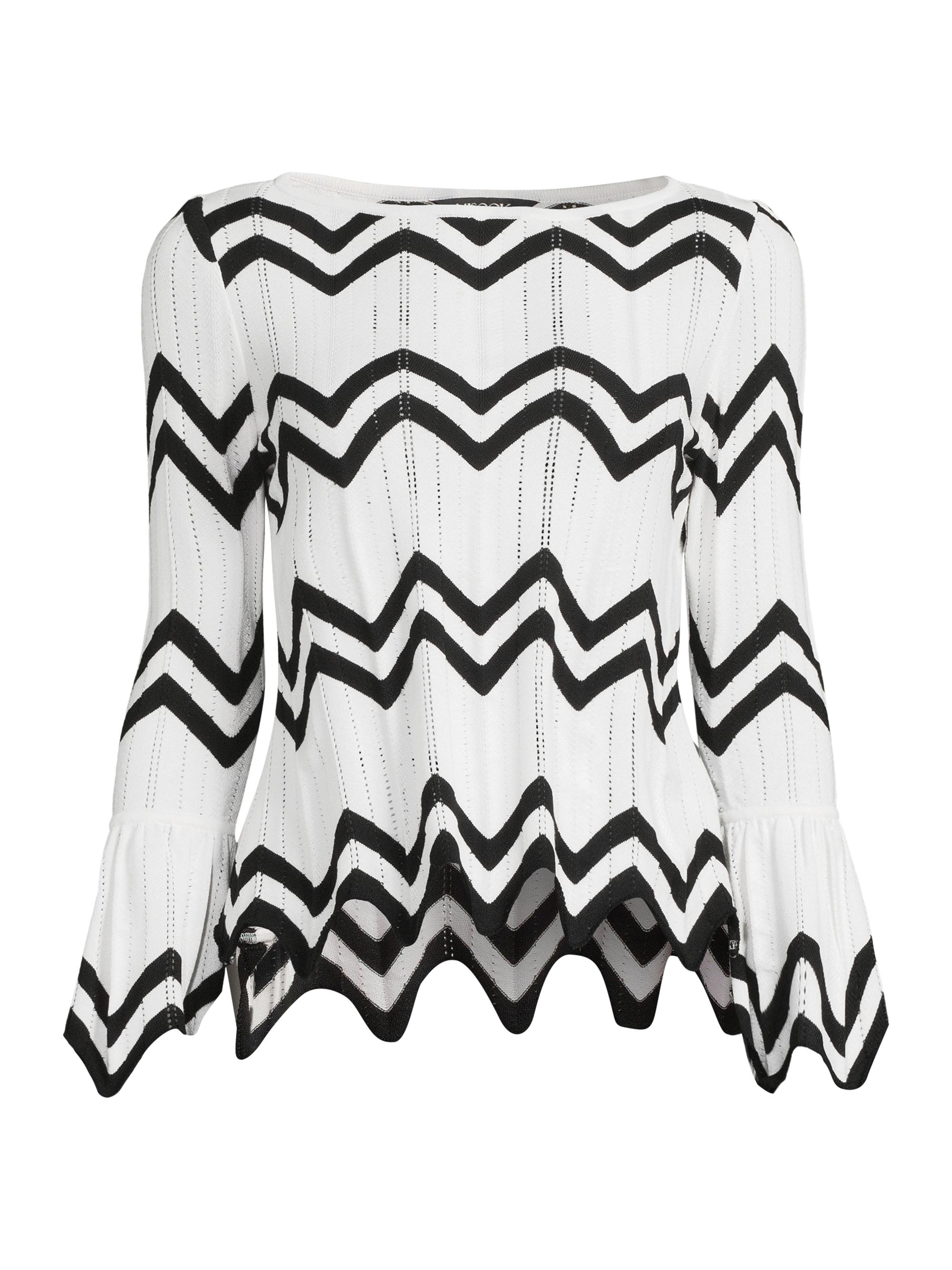 Misook Women's Contrast Chevron & Pointelle Knit Tunic - New  Black