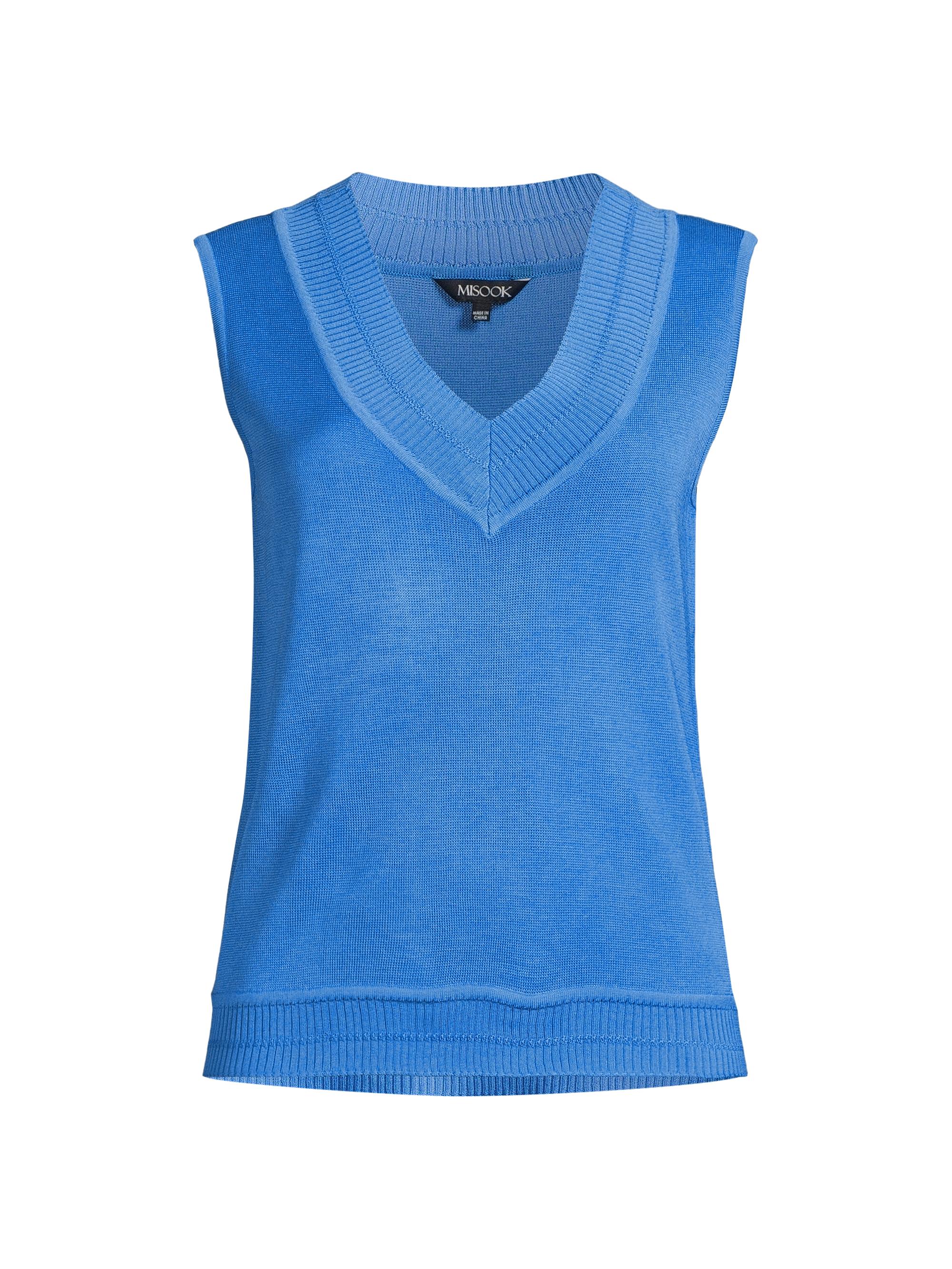 Misook Women's V-Neck Flat Knit Tank - Adriatic Blue
