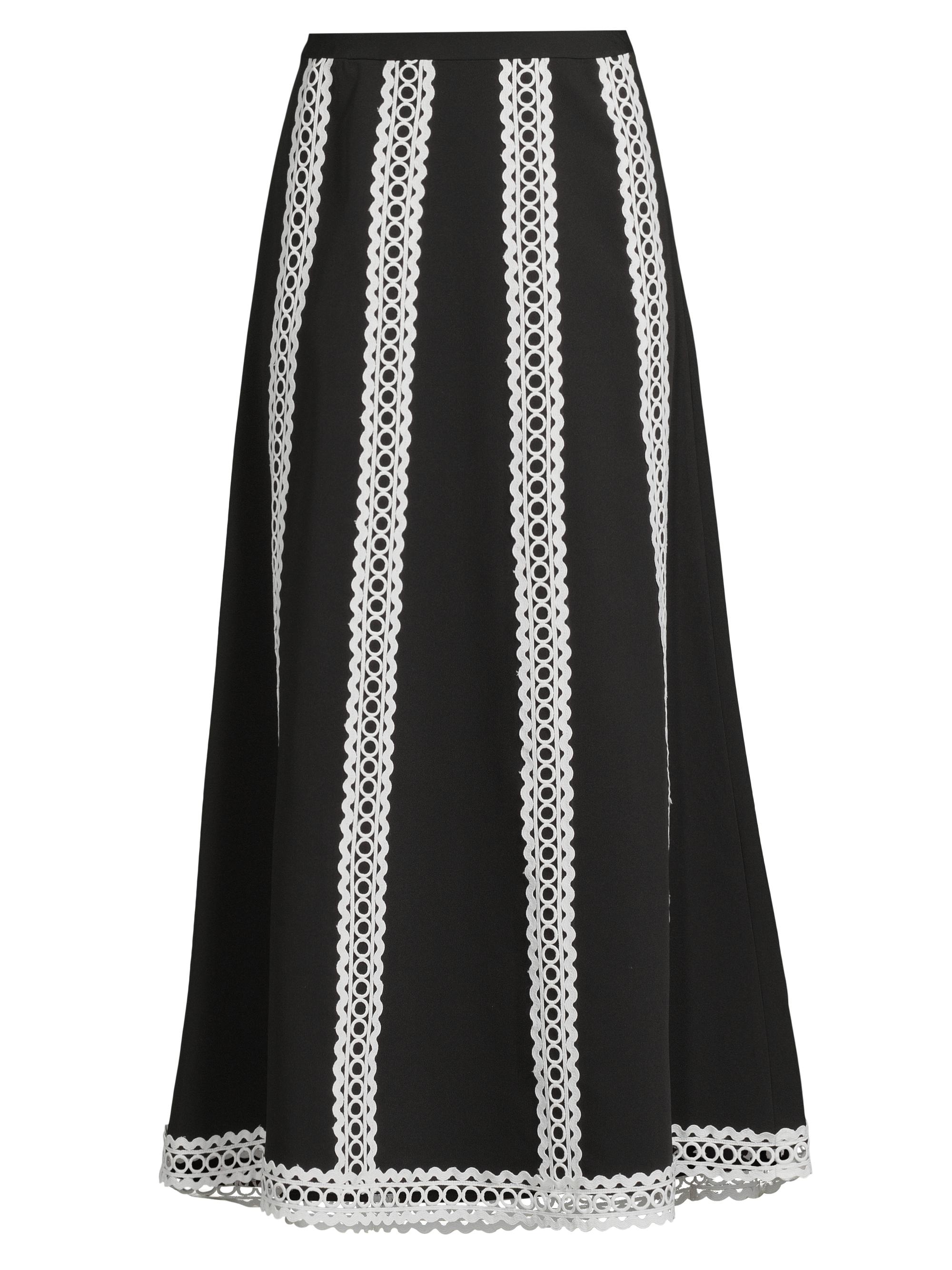 Misook Women's Contrast Lace & Twill Midi Skirt - Black White