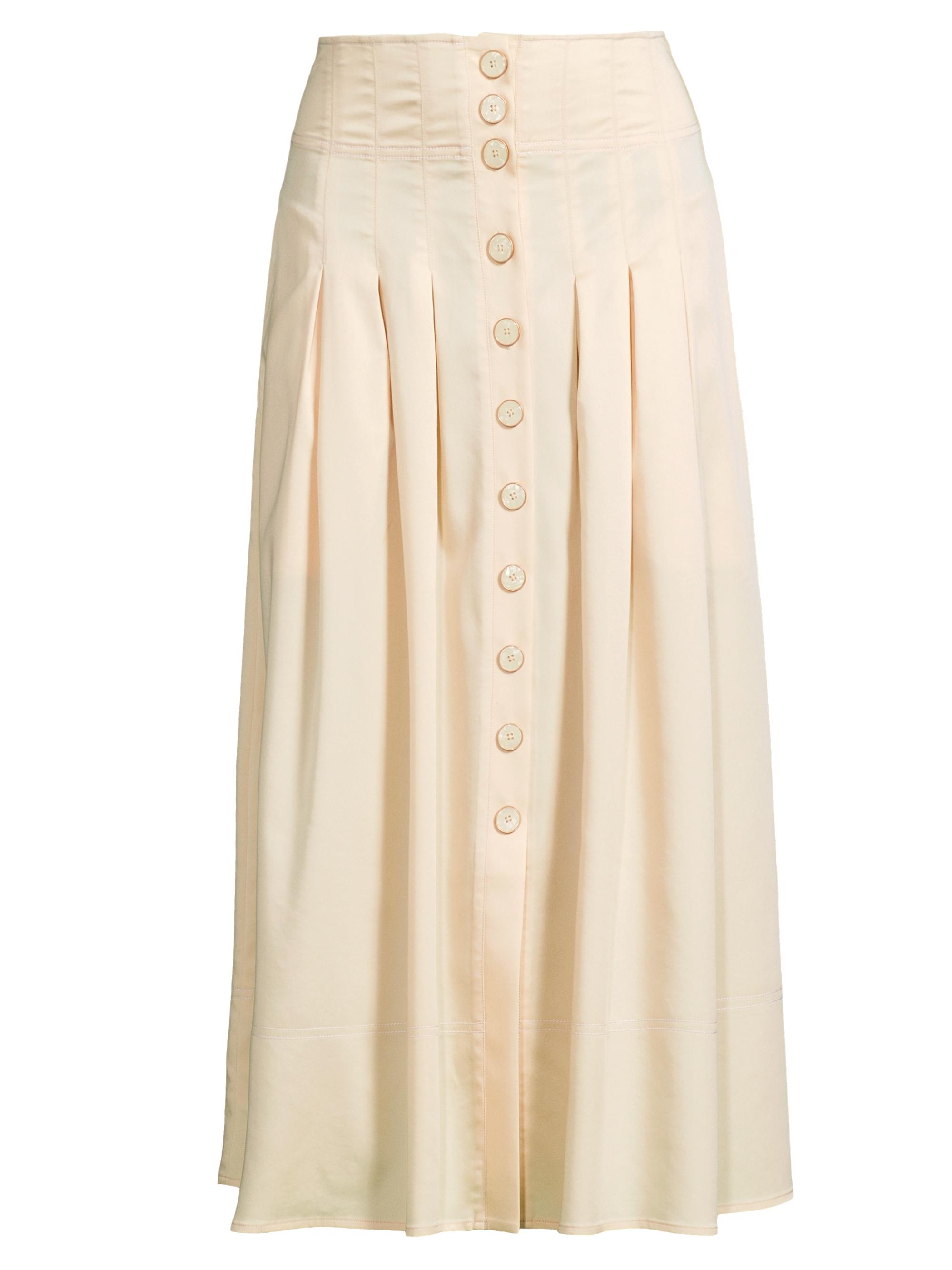 Misook Women's Pleated Button-Front A-Line Midi-Skirt - Parchment New