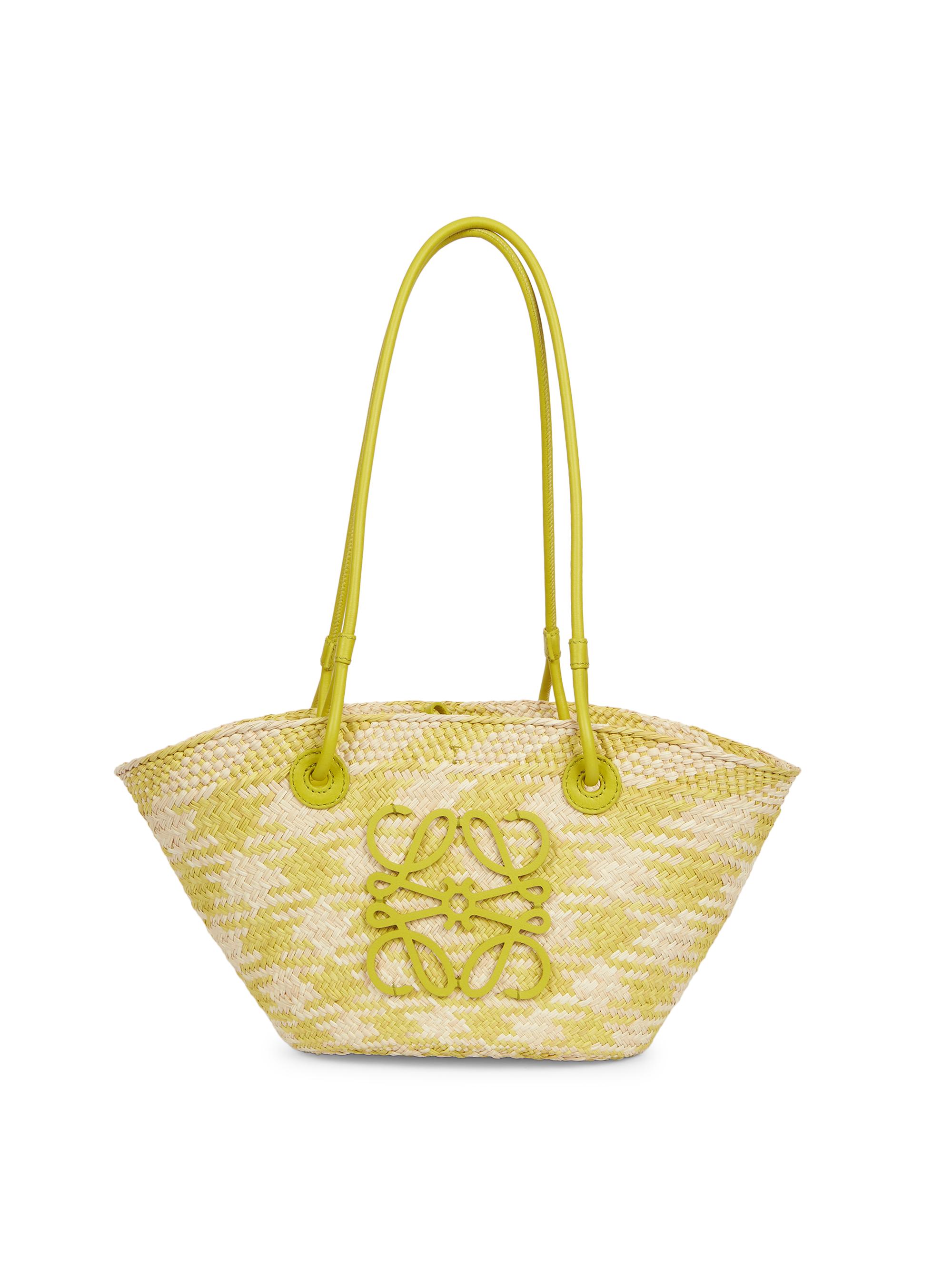 LOEWE Women's  x Paula's Ibiza Small Anagram Small Checked Basket Bag - Natural Lime Green