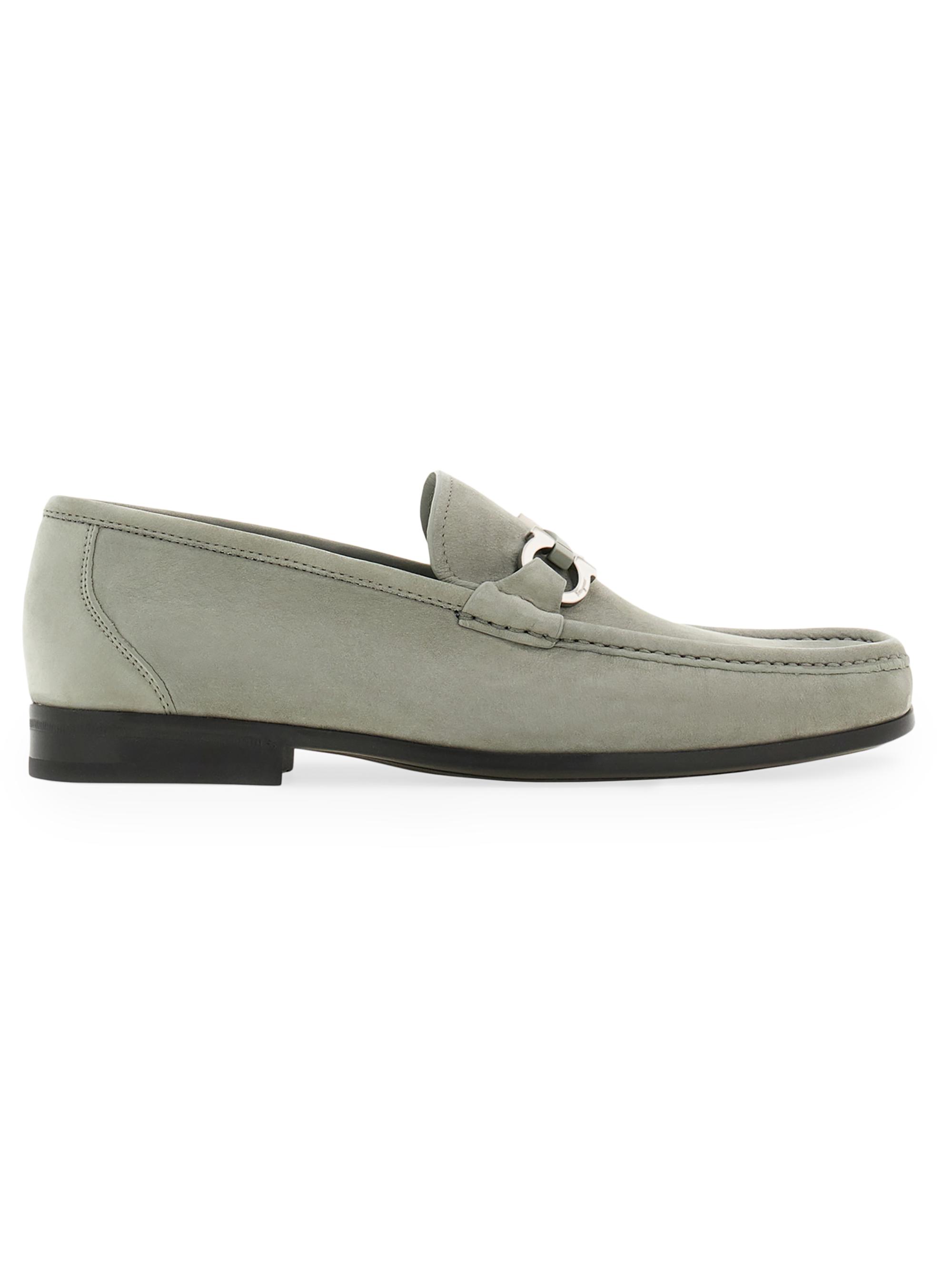 FERRAGAMO Men's Gancini Nubuck Leather Loafers - Ash Grey