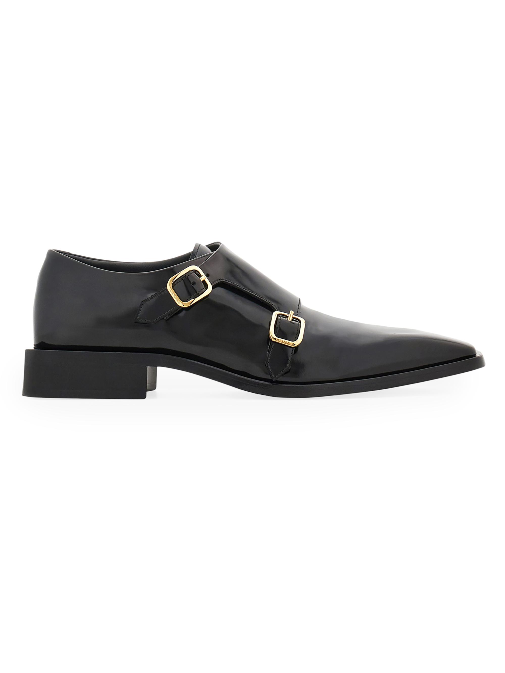 FERRAGAMO Men's Caracas Buckle Patent Leather Loafers - Nero