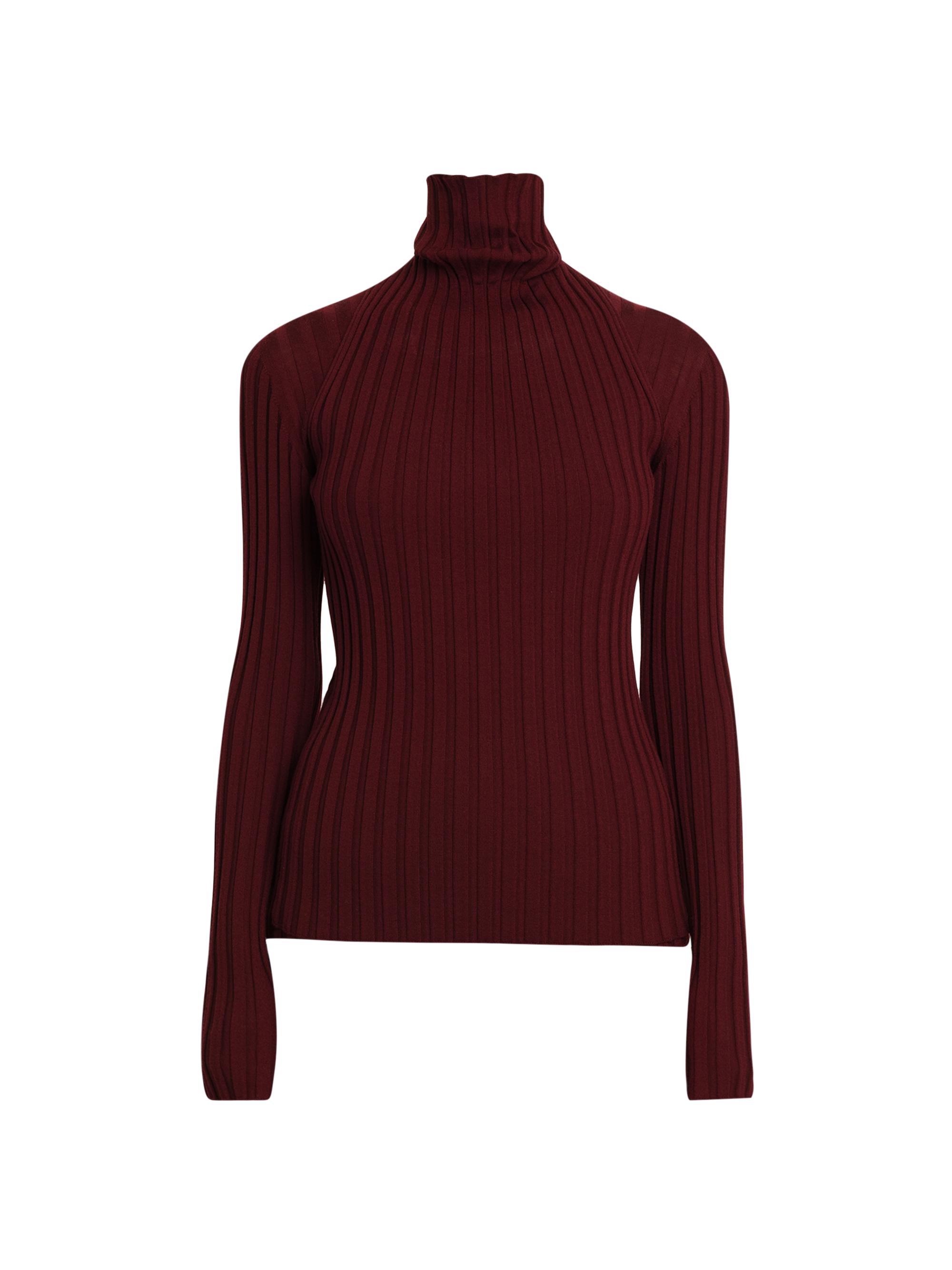FERRAGAMO Women's Rib-Knit Wool Turtleneck Sweater - Bordeaux