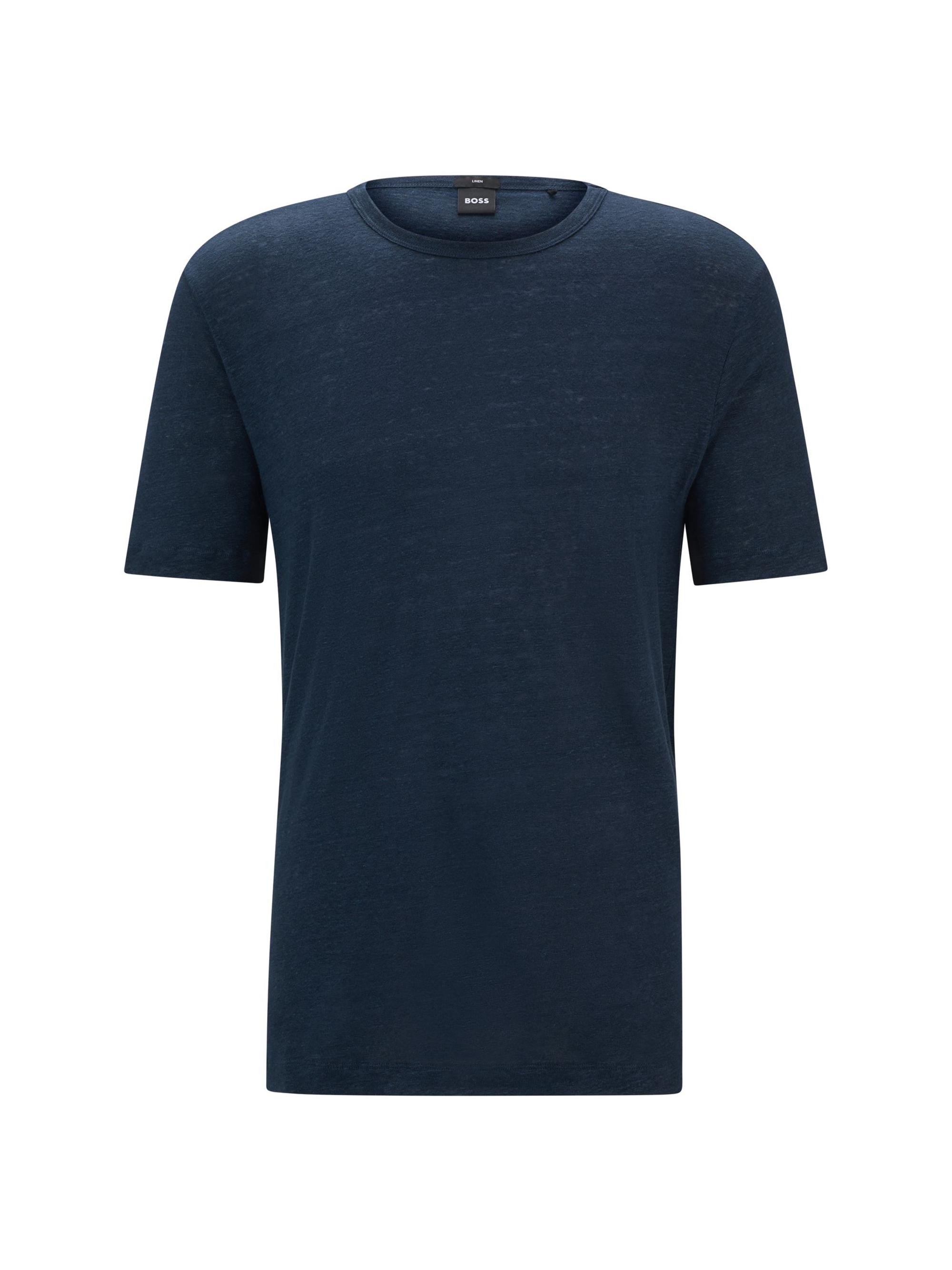 BOSS Men's Regular Fit T-Shirt in Linen - Light Blue