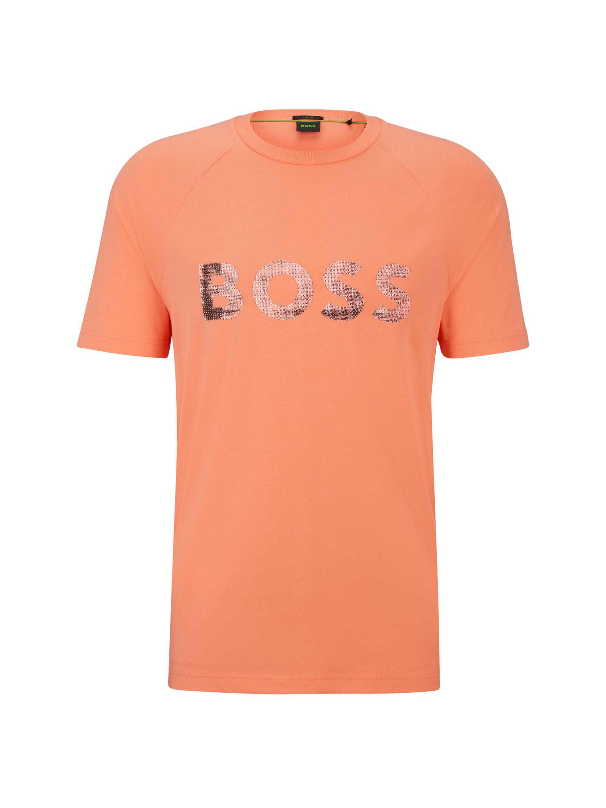 BOSS Men's Stretch Cotton Regular Fit T-Shirt with Seasonal Logo - Orange