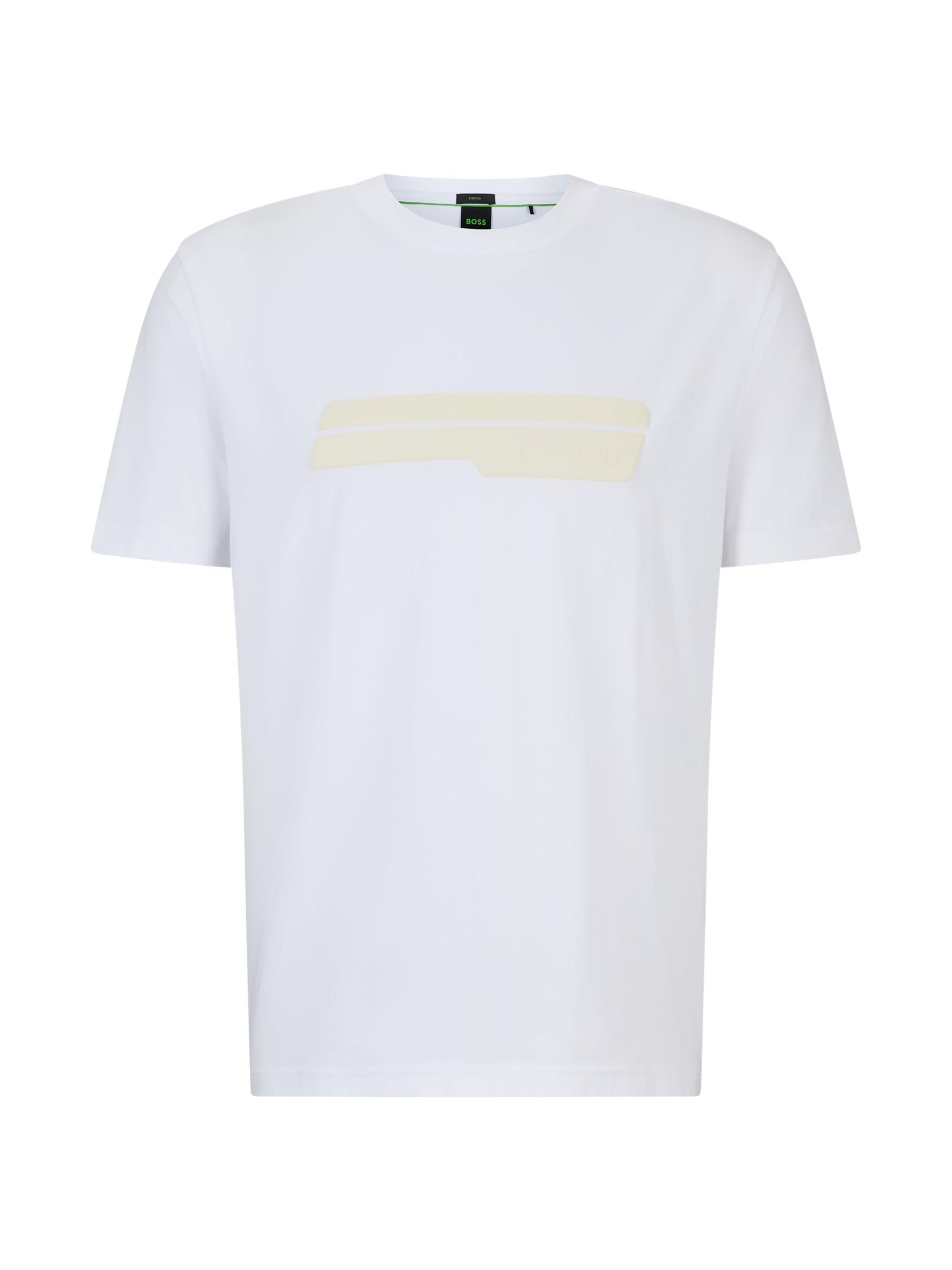 BOSS Men's Regular Fit T-Shirt in Stretch Cotton with Logo Artwork - White