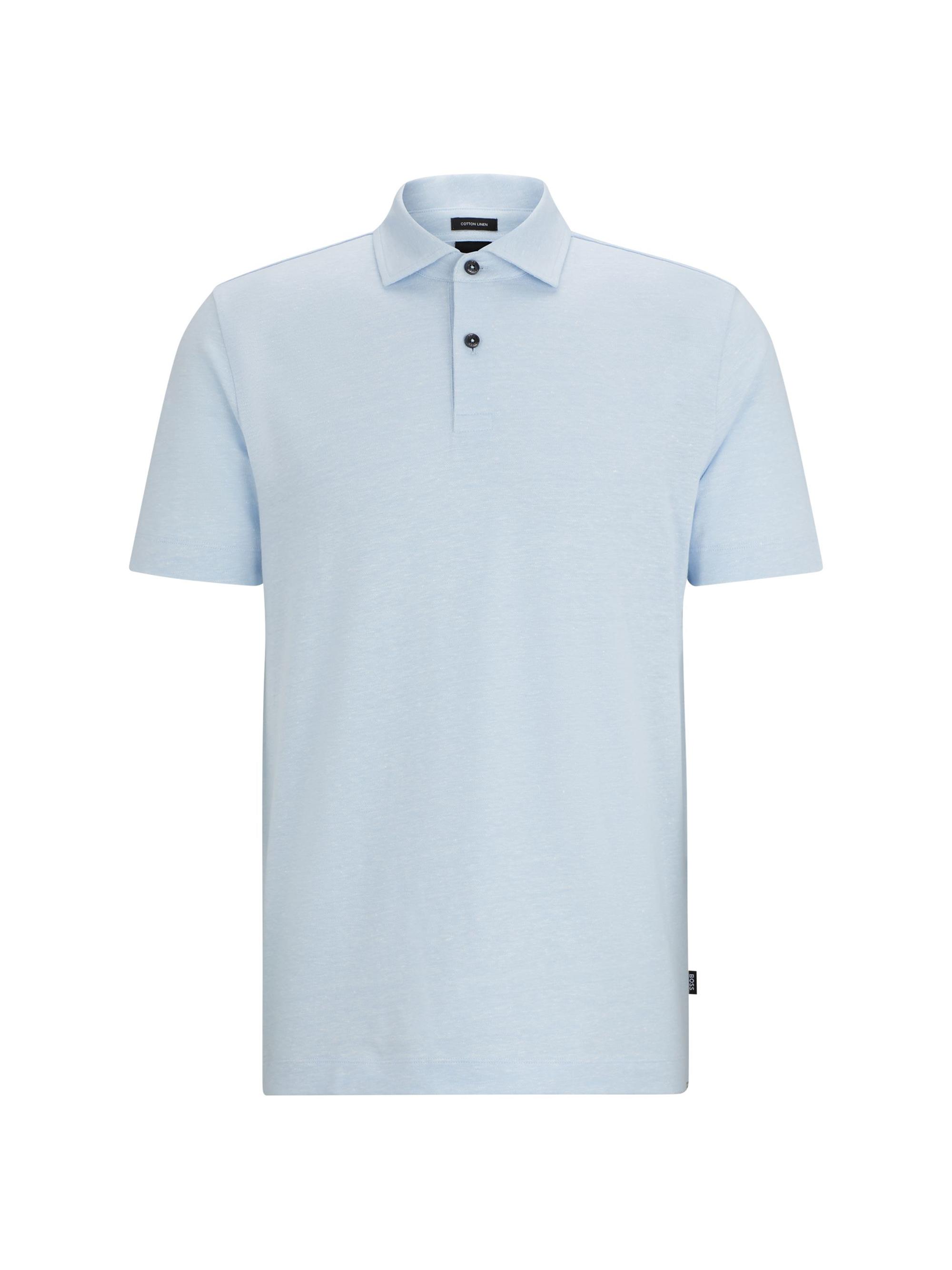 BOSS Men's Regular Fit Polo Shirt in Cotton and Linen - Grey