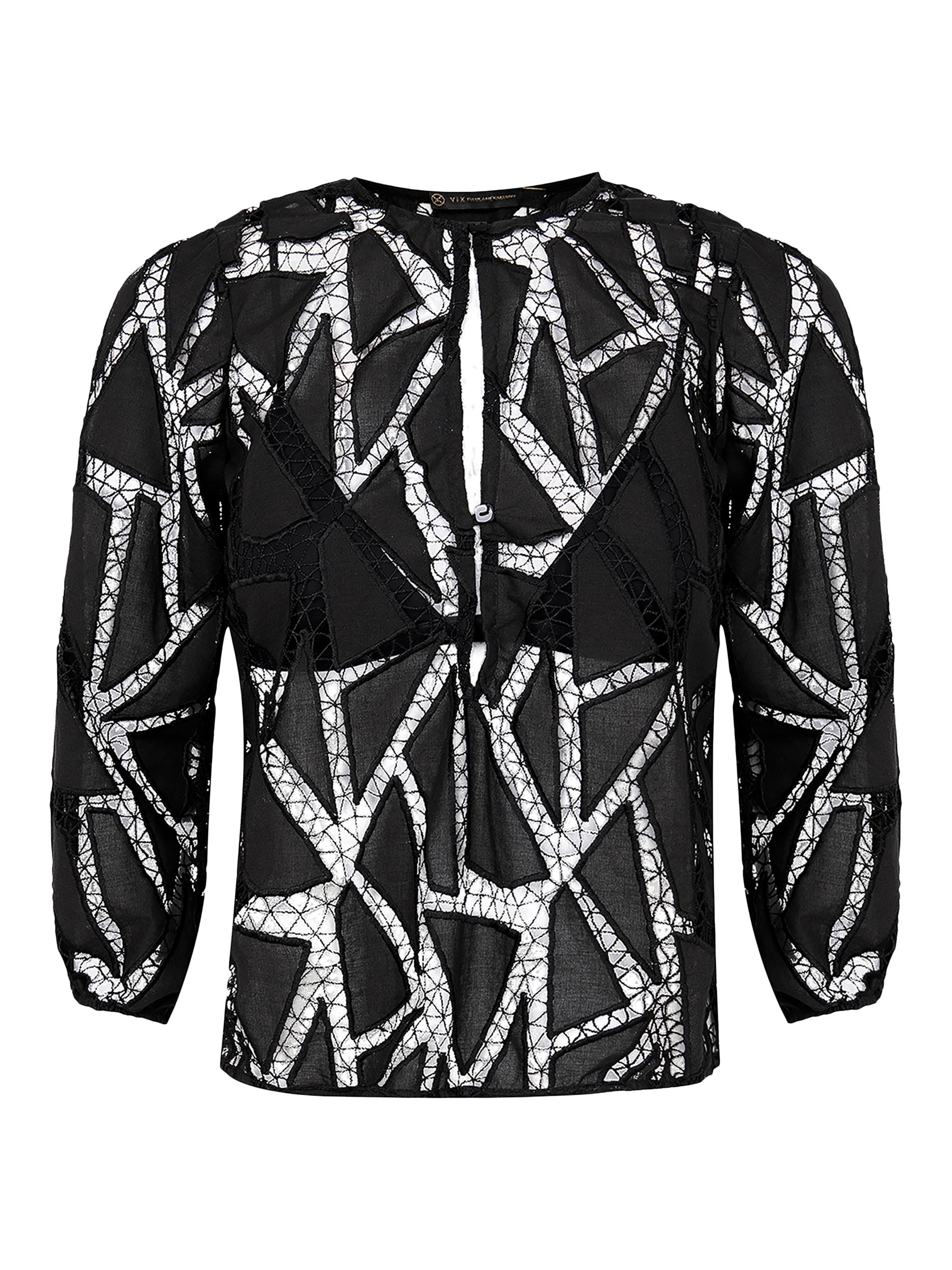 ViX by Paula Hermanny Women's Solid Julieta Geometric Lace Blouse - Black
