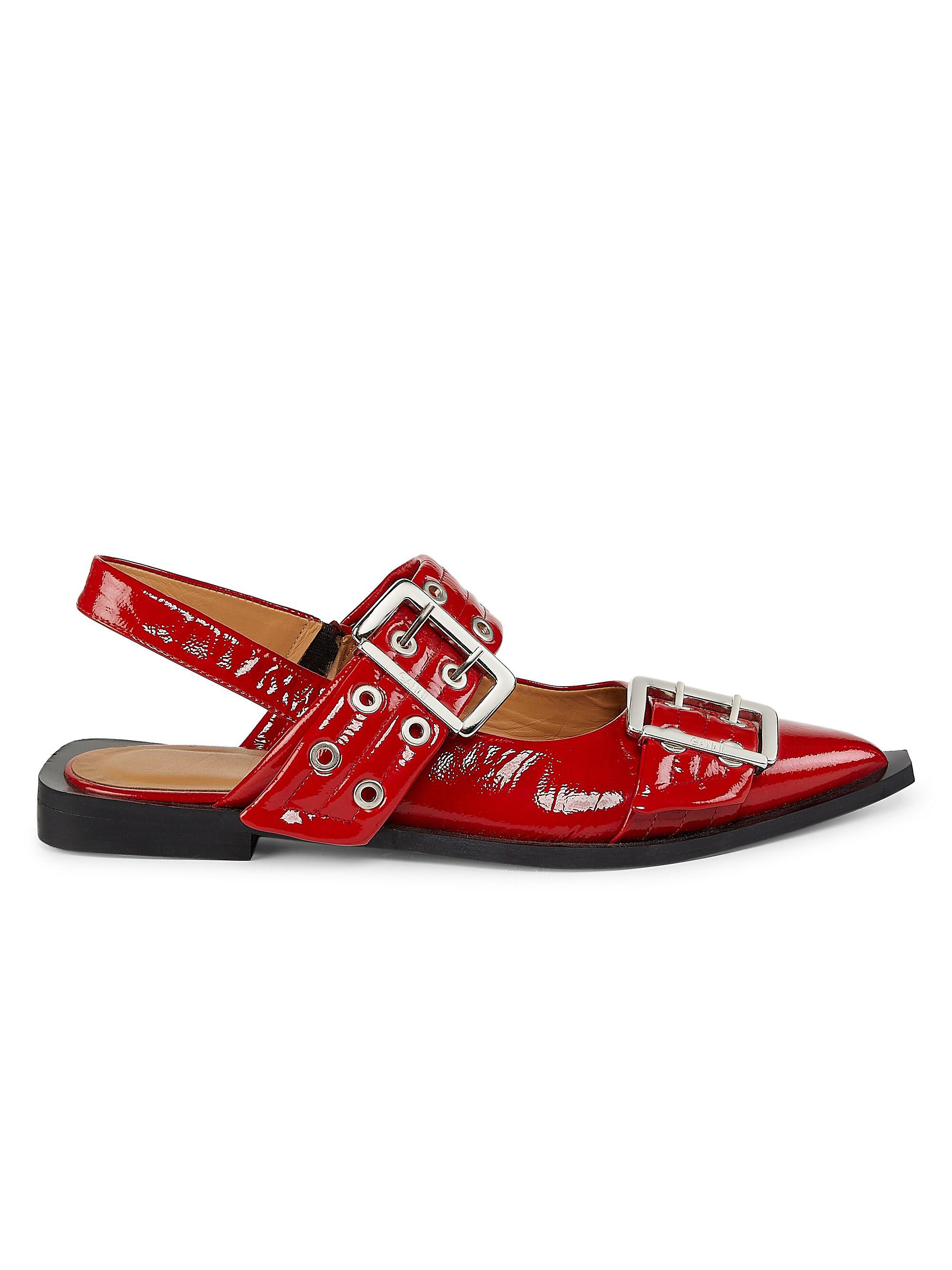 Ganni Women's Buckle Ballerina Flats - Racing Red