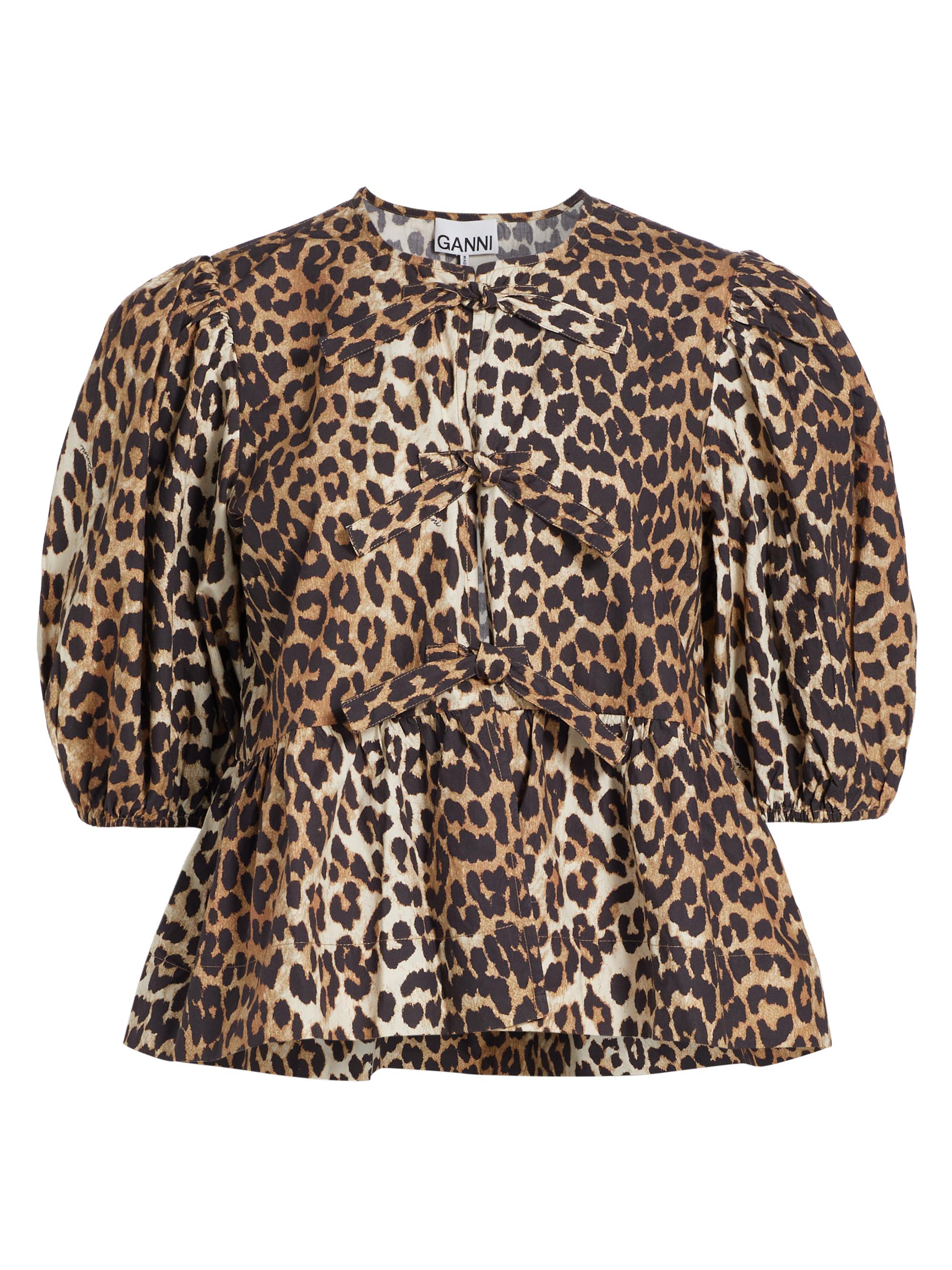 Shop Ganni Leopard Poplin Peplum Blouse | Saks Fifth Avenue