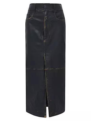 Deniz Slit Leather Midi Skirt