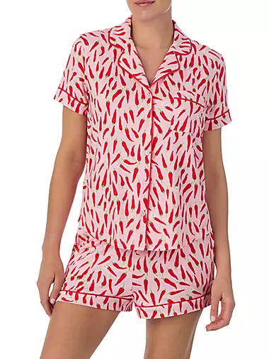 Pepper-Print Short-Sleeve Shirt & Boxer Pajamas