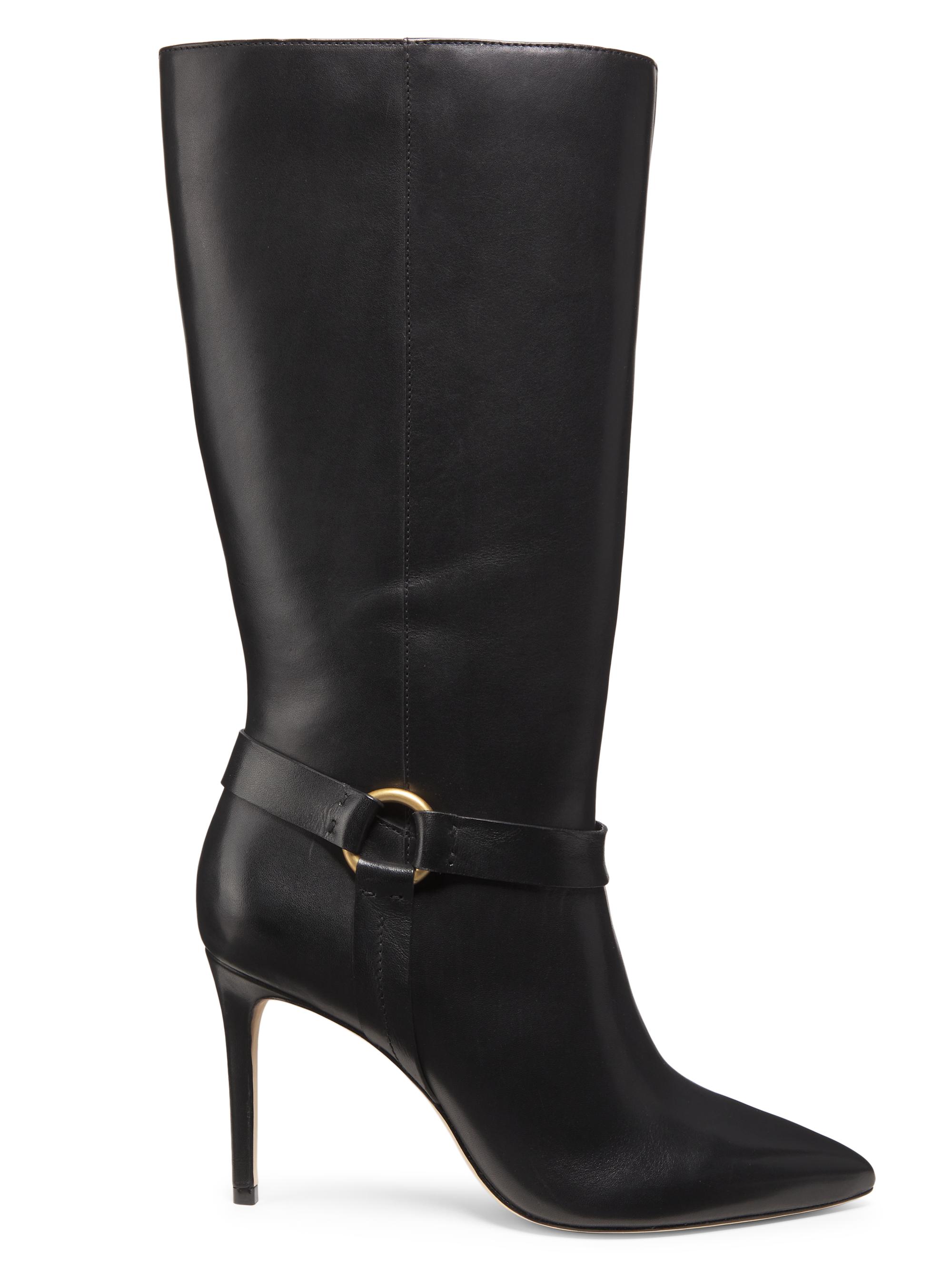 22élevé Women's 90MM Ring-Detailed Stiletto Leather Boots - Black Gold