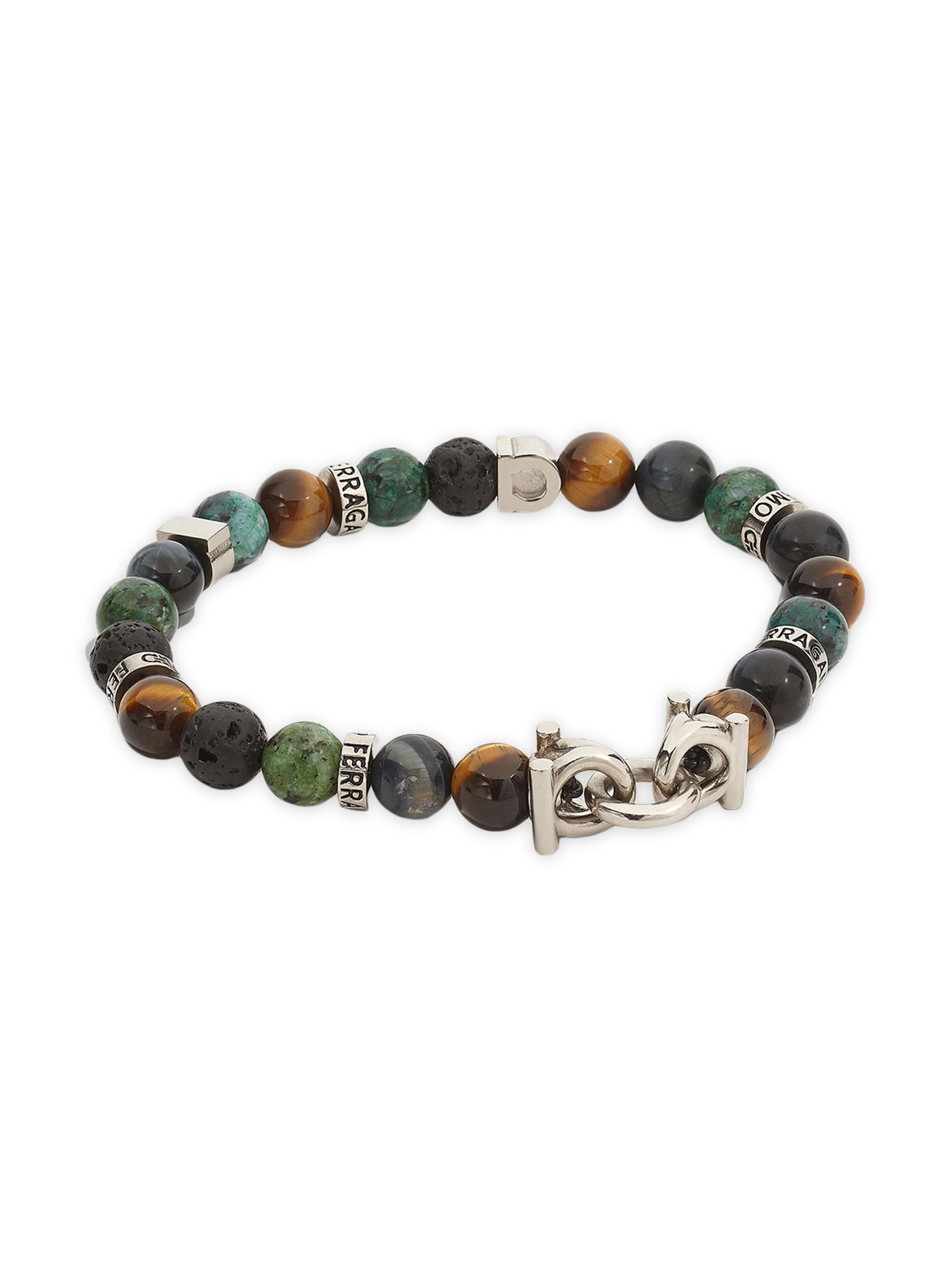 FERRAGAMO Men's Gancini Beaded Stretch Bracelet