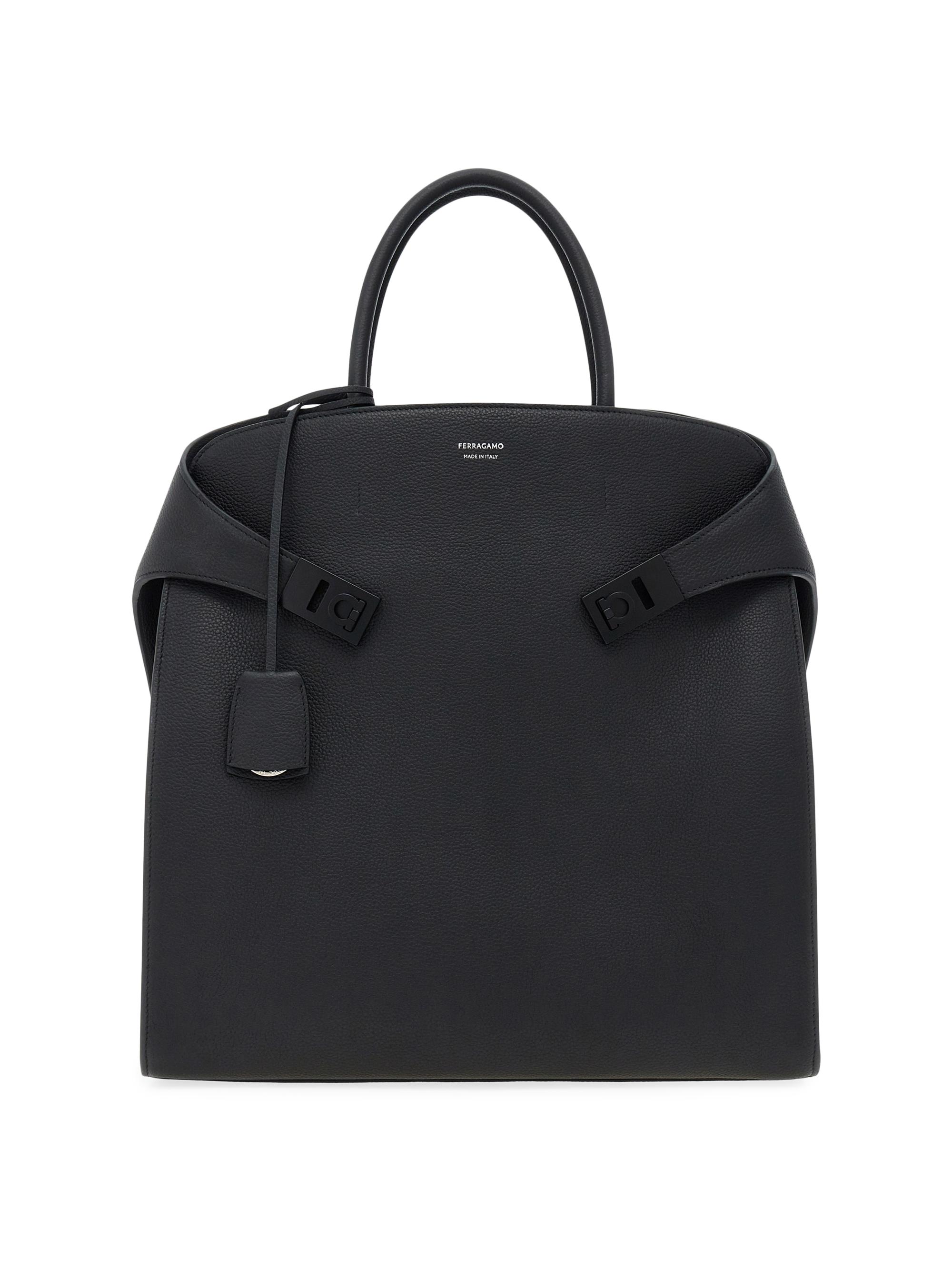 FERRAGAMO Men's Hug Leather Tote Bag - Nero