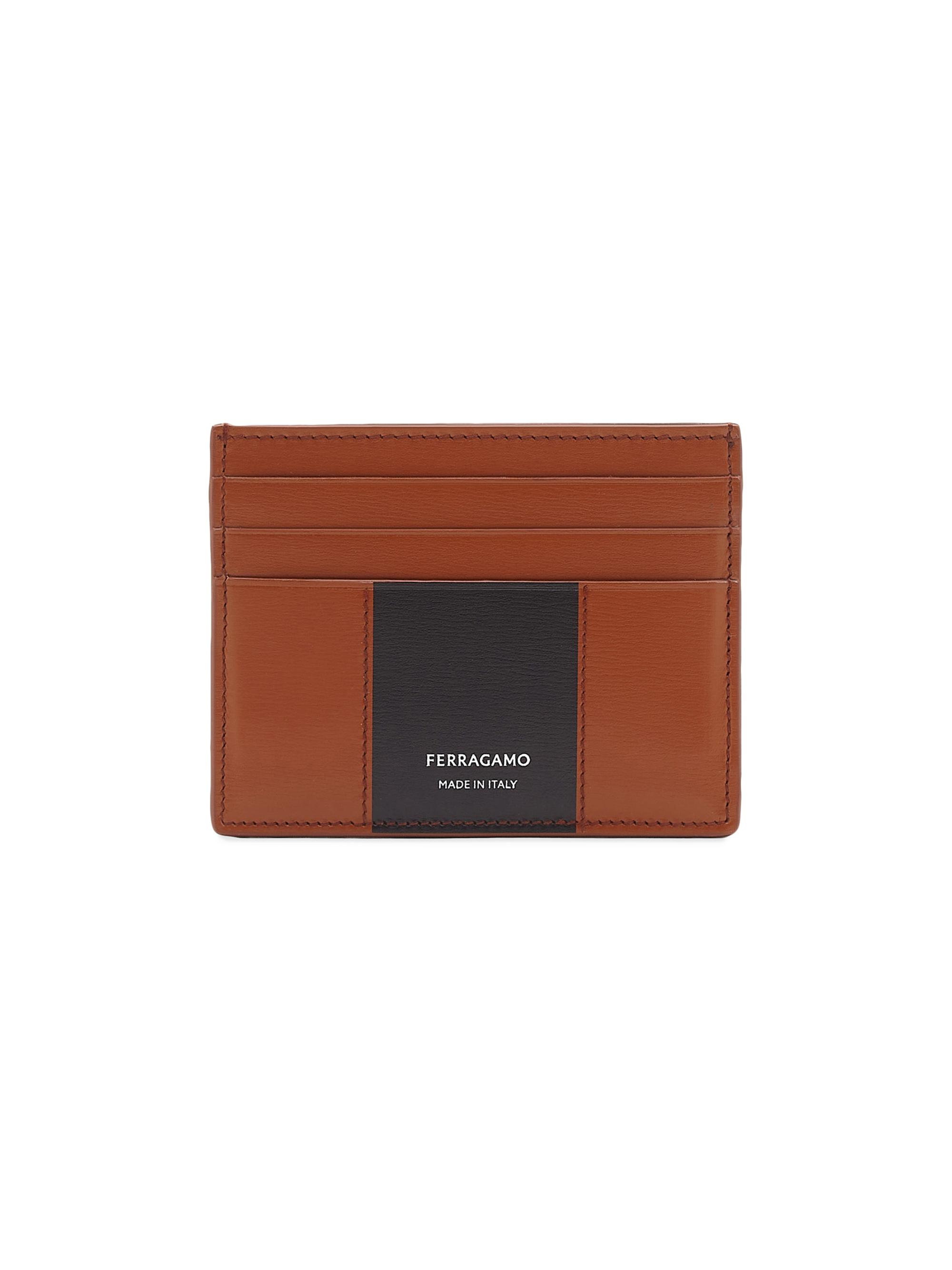 FERRAGAMO Men's Florence Leather Card Holder - New Cognac Nero