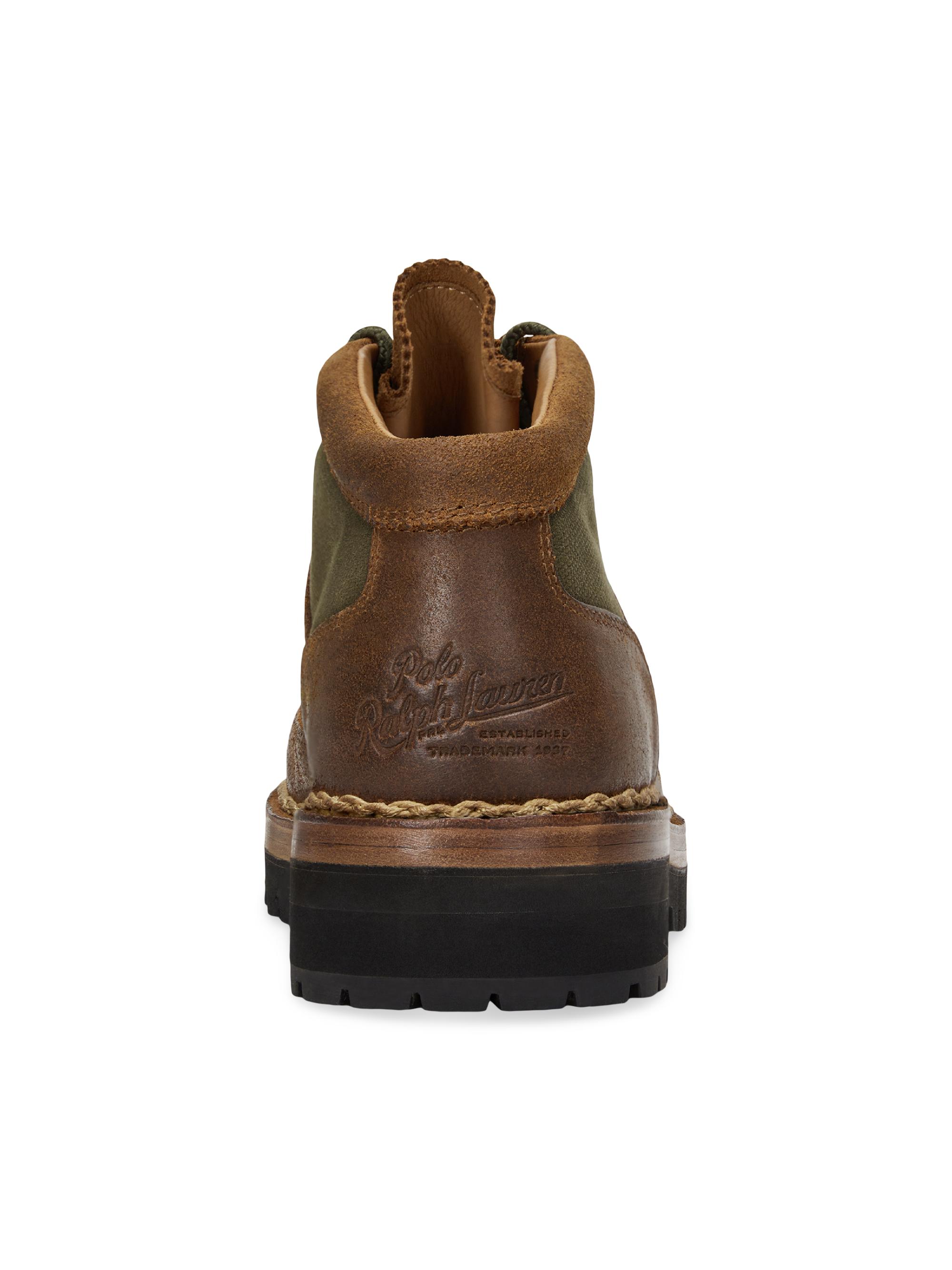 Polo Ralph Lauren Men's Alpine Waxed Suede Boots - Teak Canopy Olive - detail view in Teak canopy olive