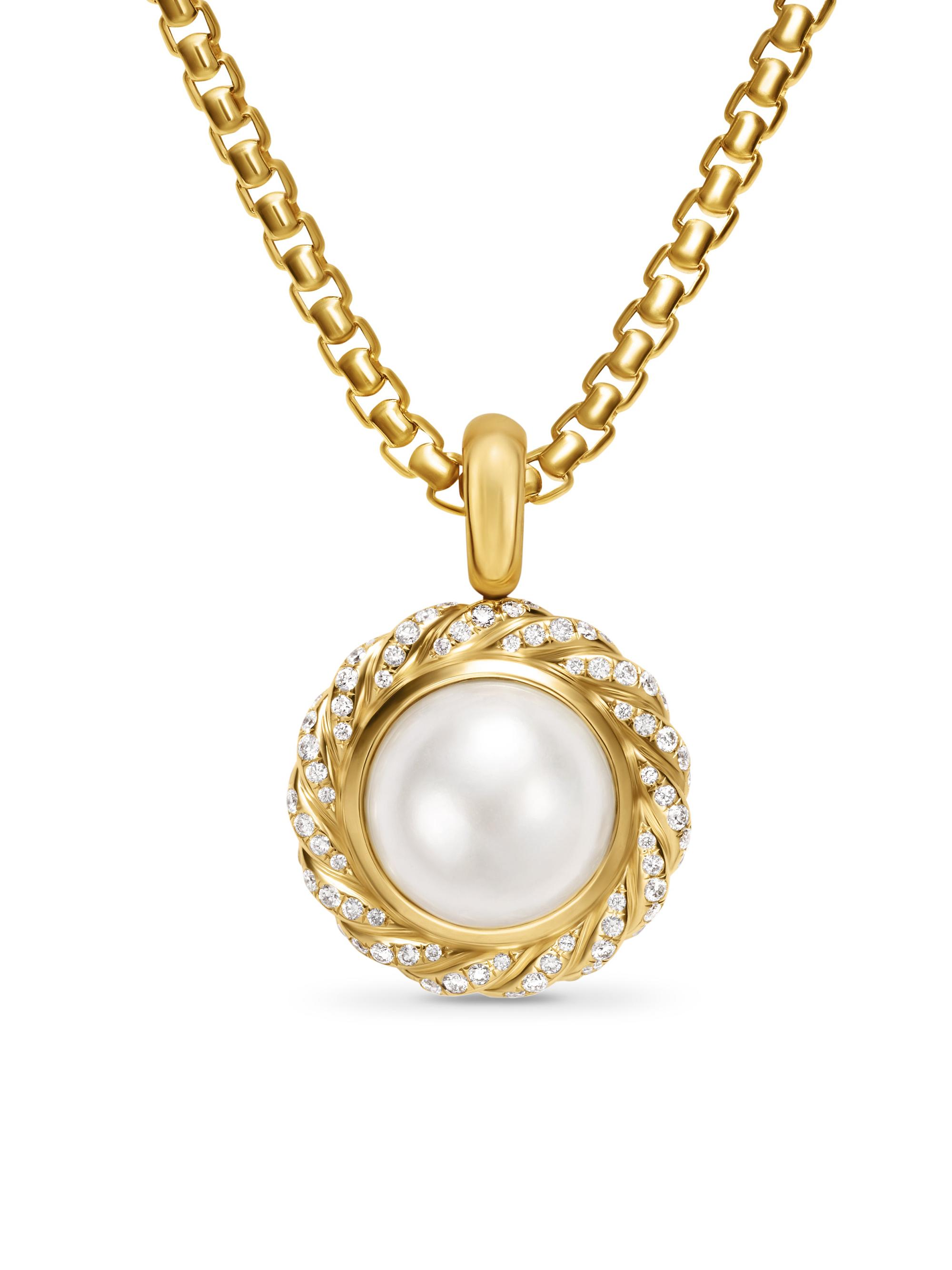 David Yurman Women's Pearl Classics Cable Halo Amulet in 18K Yellow Gold with Diamonds, 18.8MM - South Sea White Pearl
