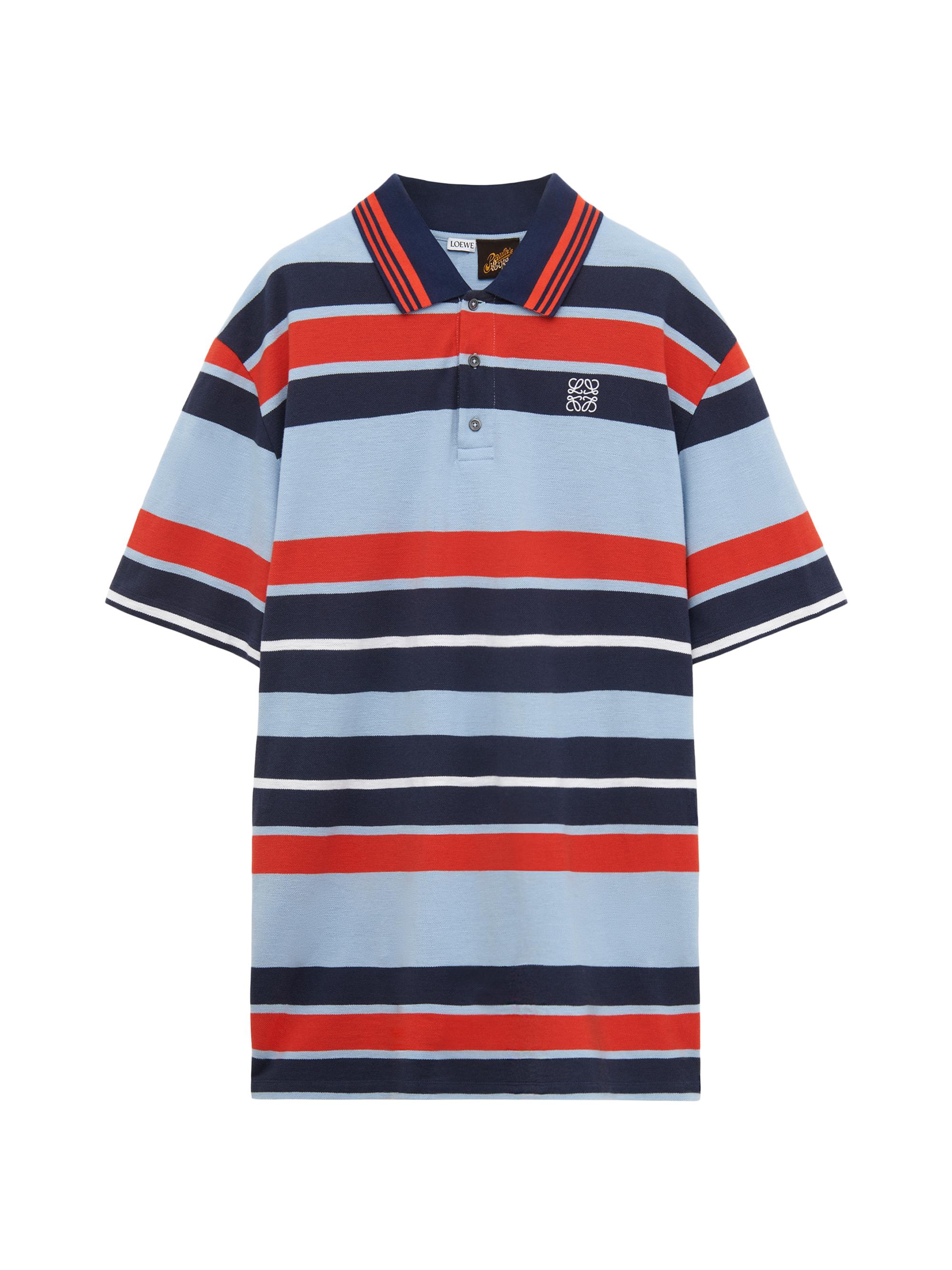 LOEWE Men's  x Paula's Ibiza Striped Cotton Oversized Polo Shirt - Sienna Natural Navy