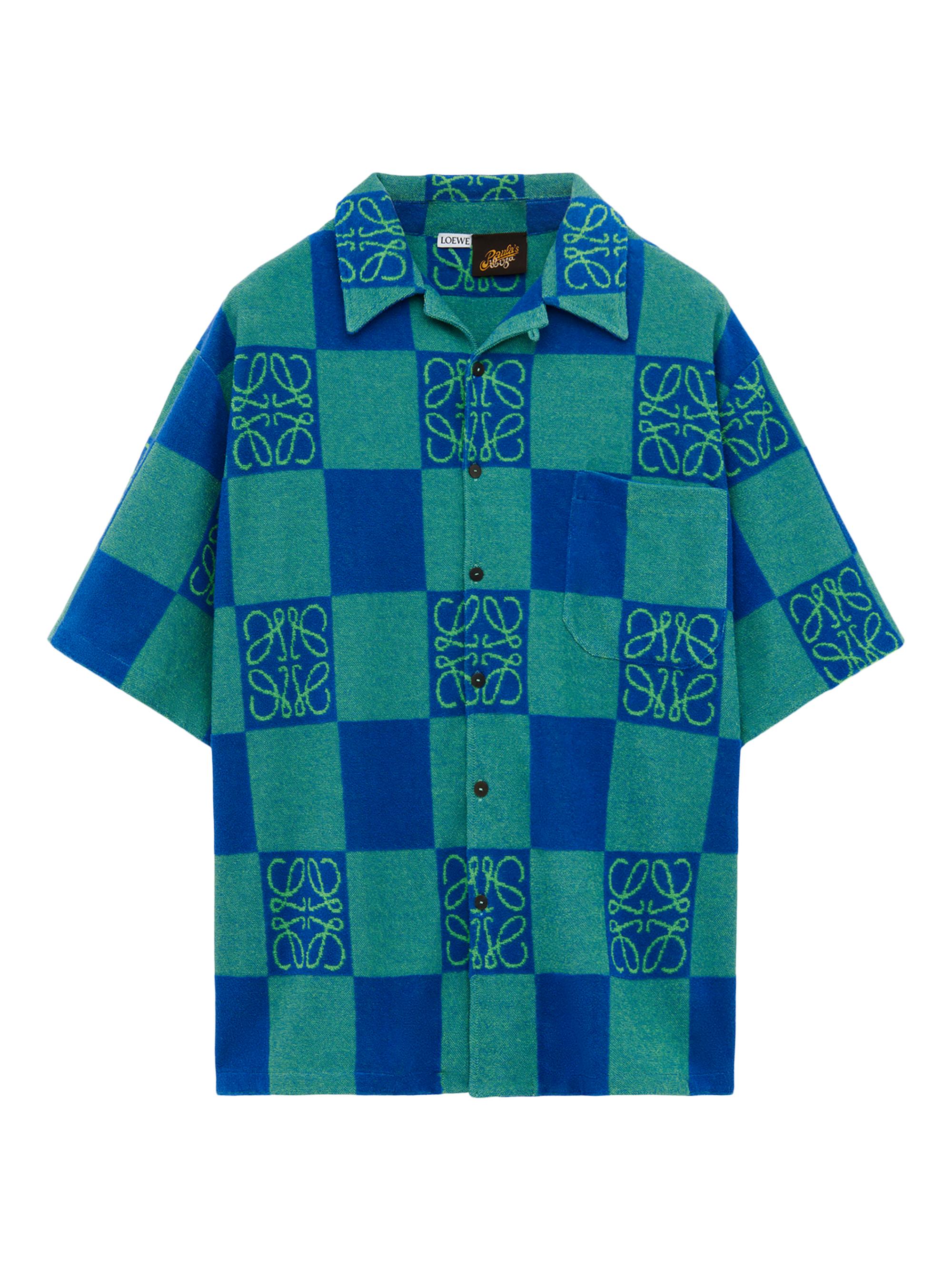 LOEWE Men's  x Paula's Ibiza Checked Logo Cotton-Blend Camp Shirt - Acid Green