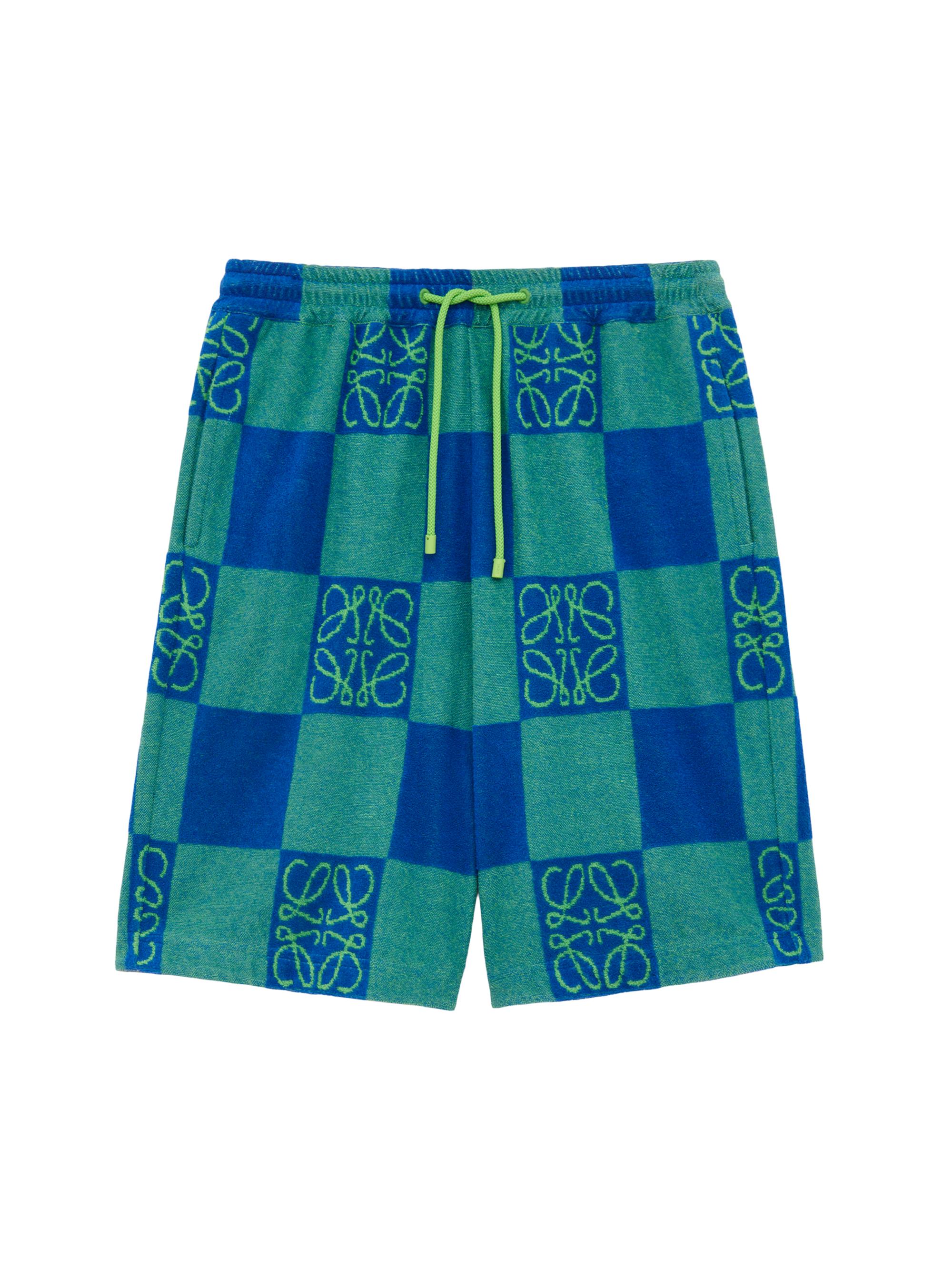 LOEWE Men's  x Paula's Ibiza Checked Logo Cotton-Blend Shorts - Acid Green