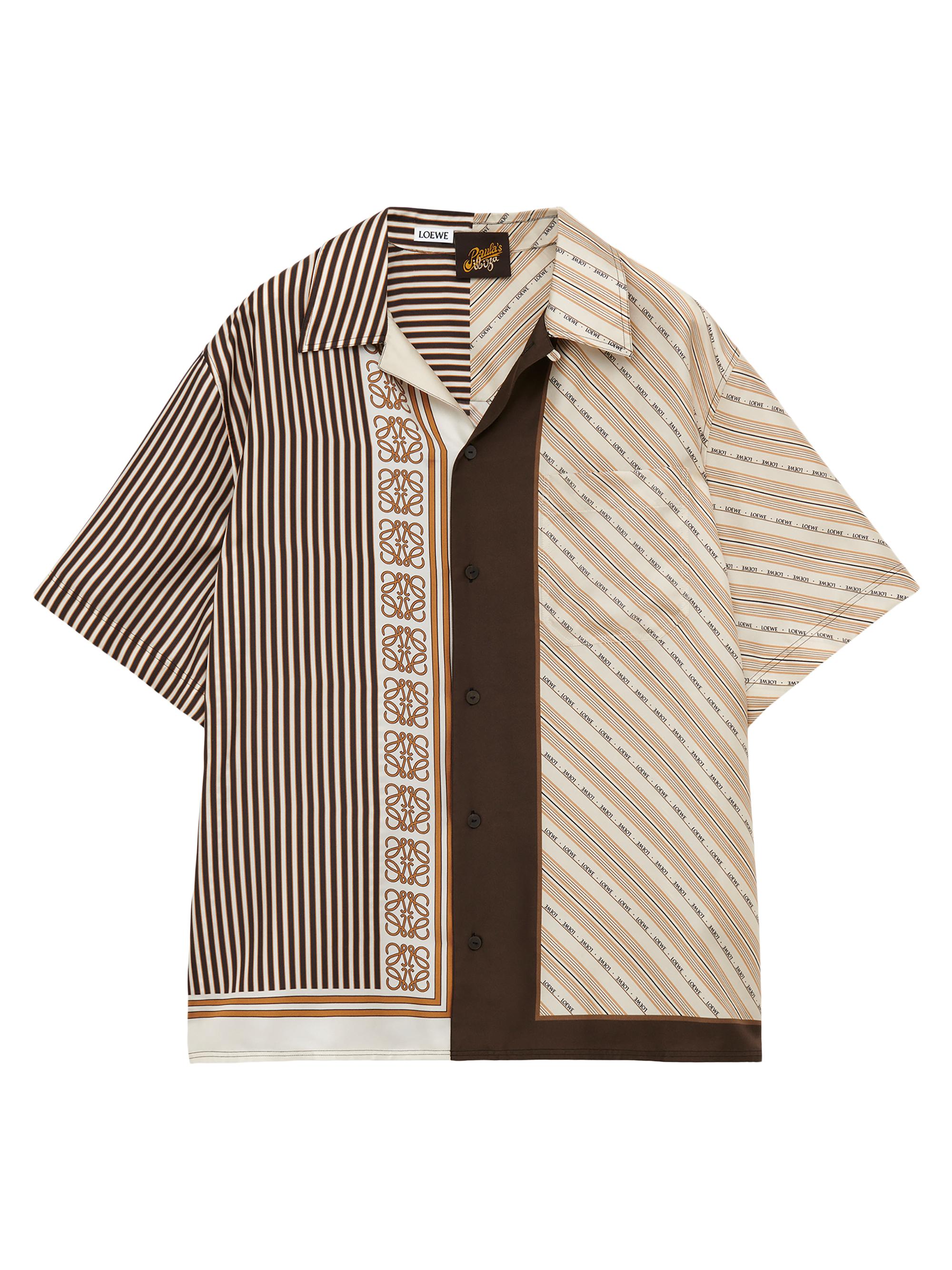 LOEWE Men's  x Paula's Ibiza Striped Logo Silk Shirt - Light Beige Multicolor