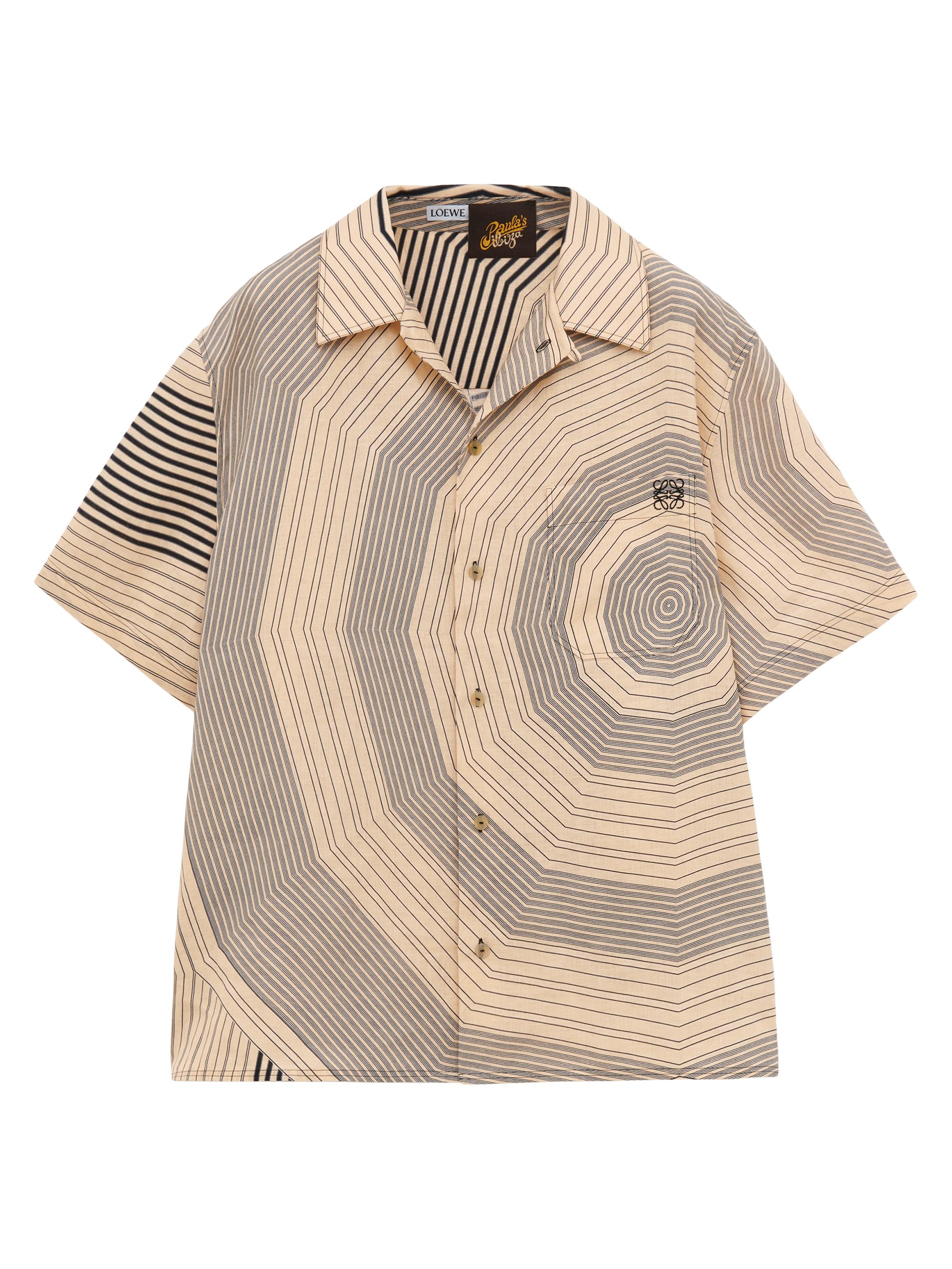 LOEWE Men's  x Paula's Ibiza Spiral Linen Camp Shirt - Beige Navy Blue