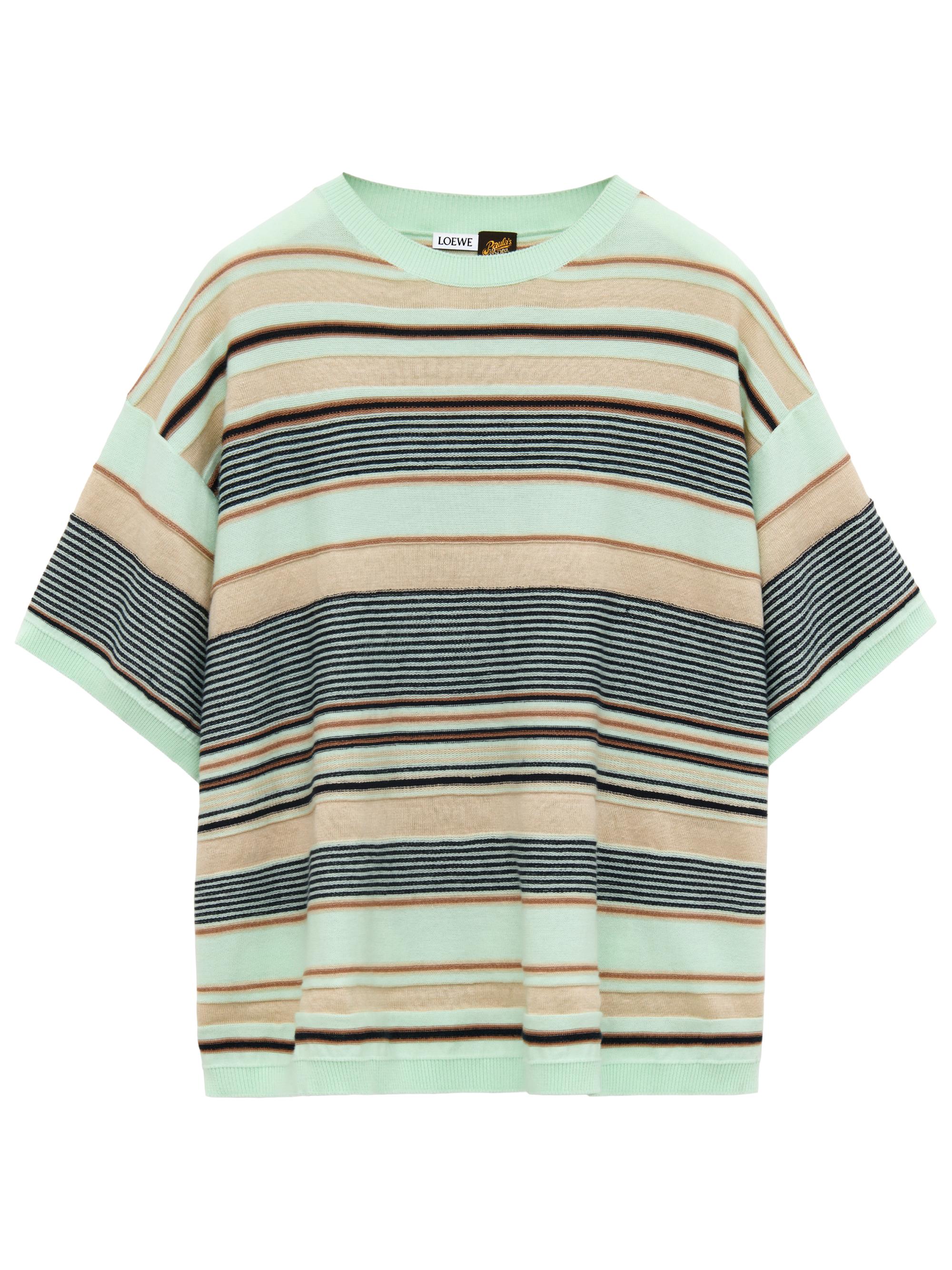 LOEWE Men's  x Paula's Ibiza Striped Linen & Cotton-Blend T-Shirt - Ecru Multicolor