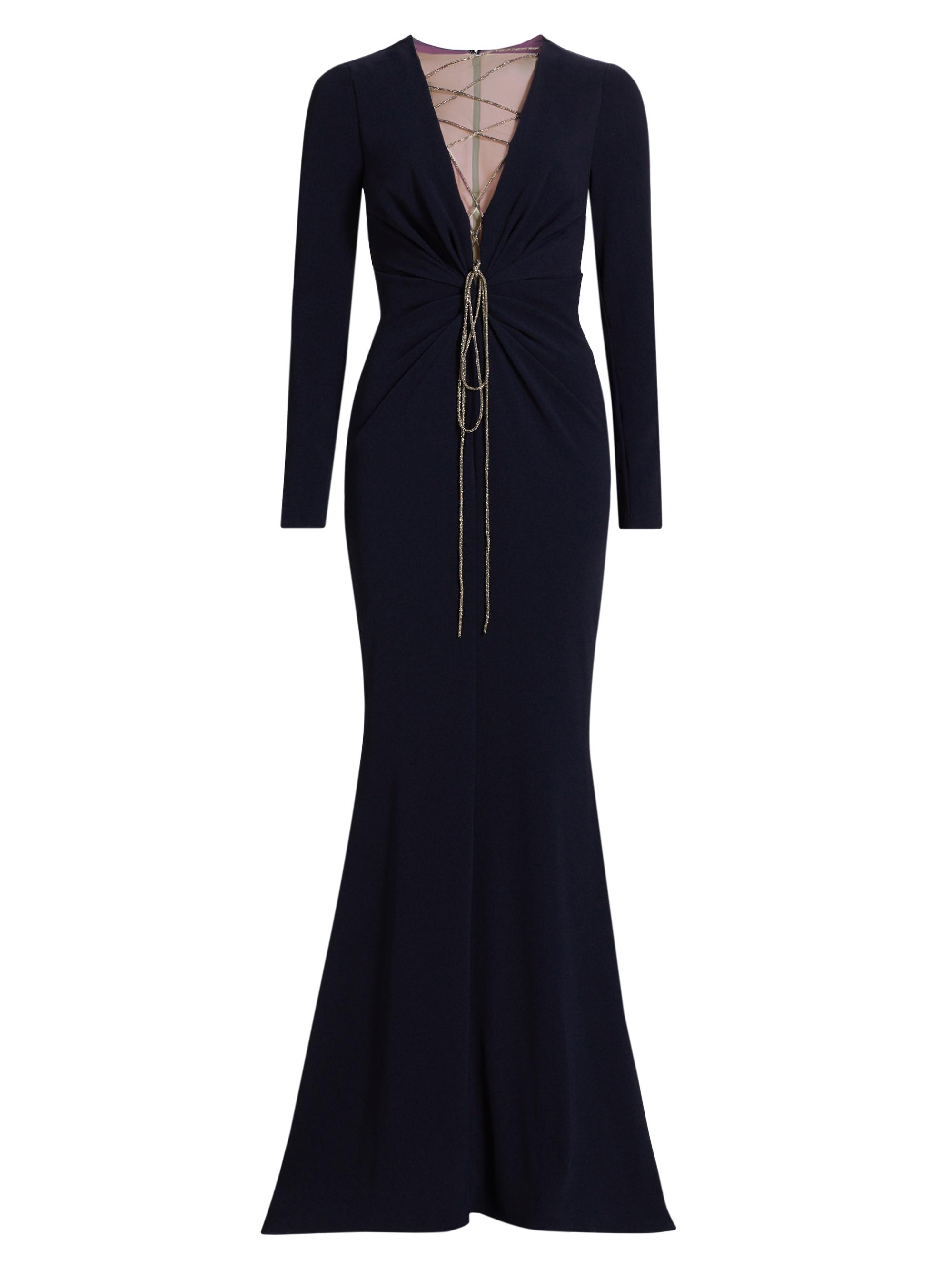 Talbot Runhof Women's Cady Crystal Lace-Up Plunge Gown - Midnight