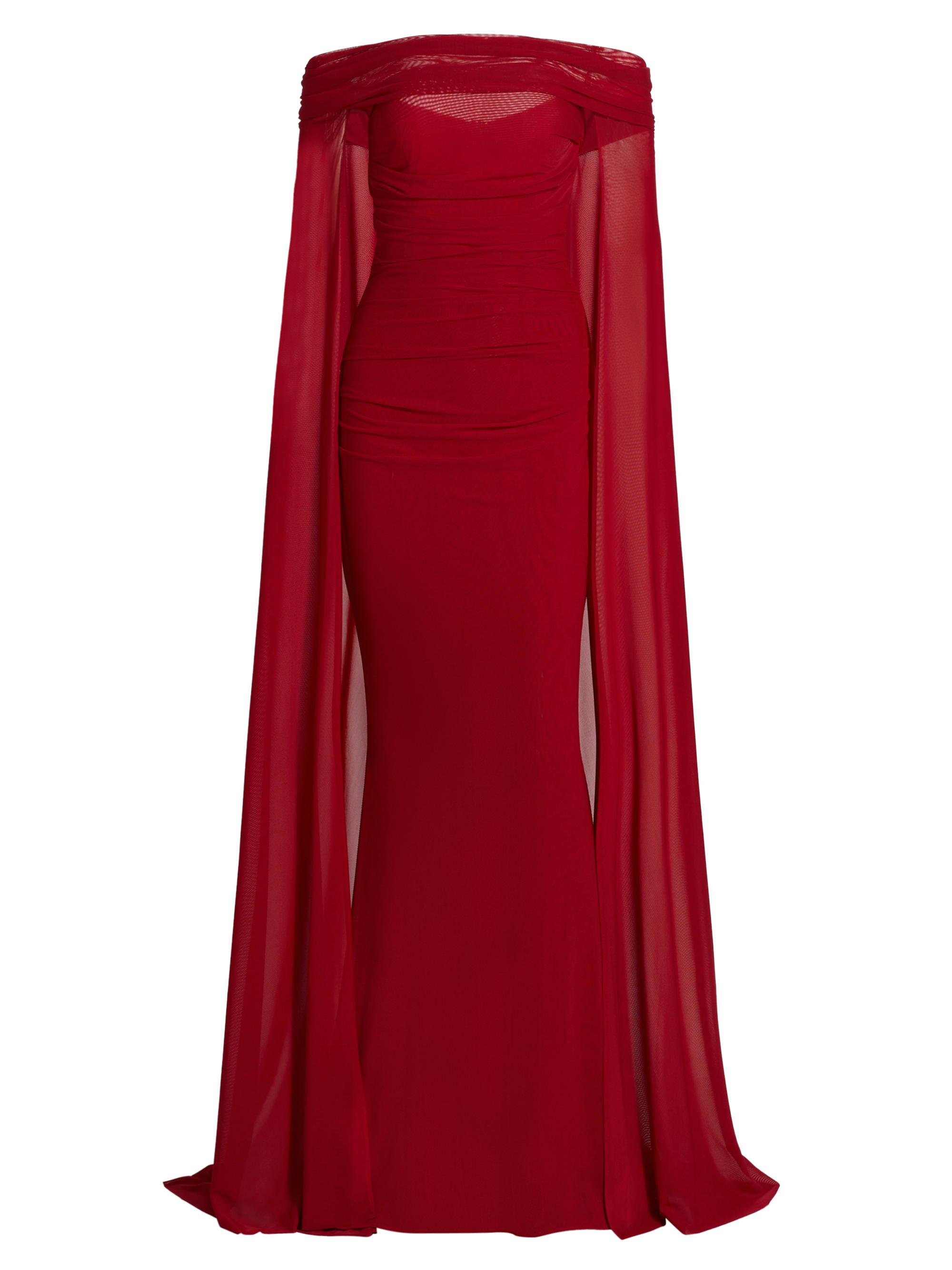 Talbot Runhof Women's Tulle Off-the-Shoulder Cape-Sleeve Gown - Scarlet