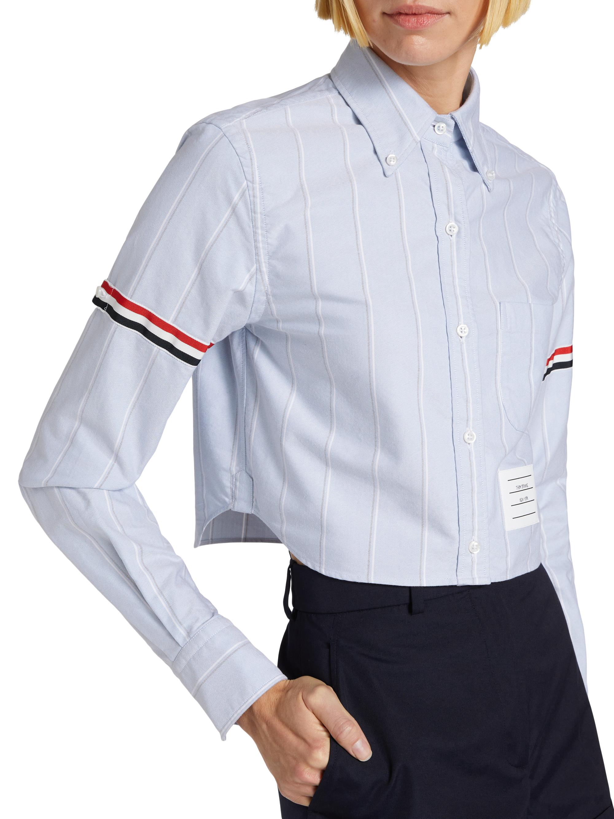 Thom Browne Shadow Stripe Cropped Oxford Shirt | Saks Fifth