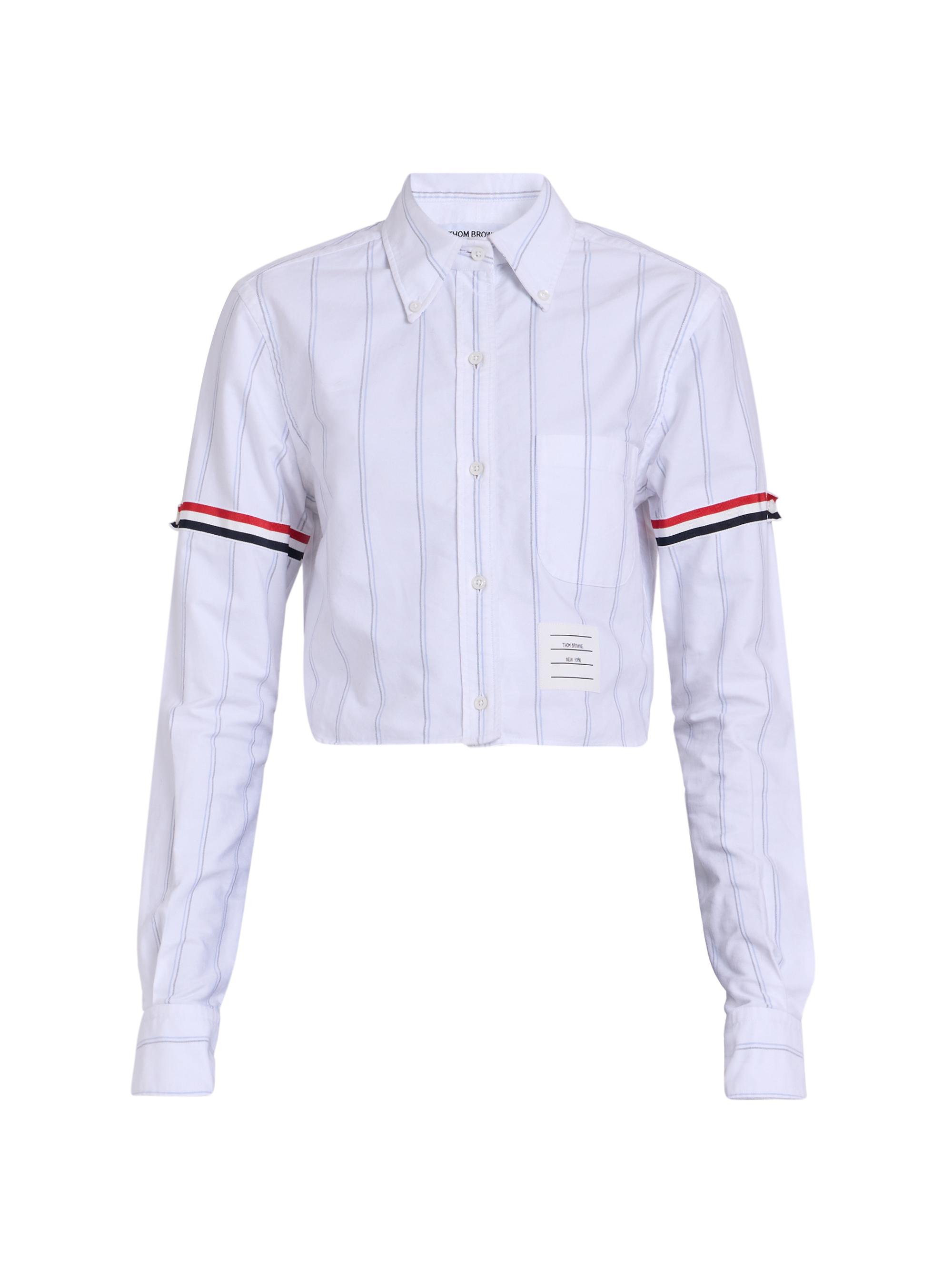 Thom Browne Women's Shadow Stripe Cropped Oxford Shirt - White