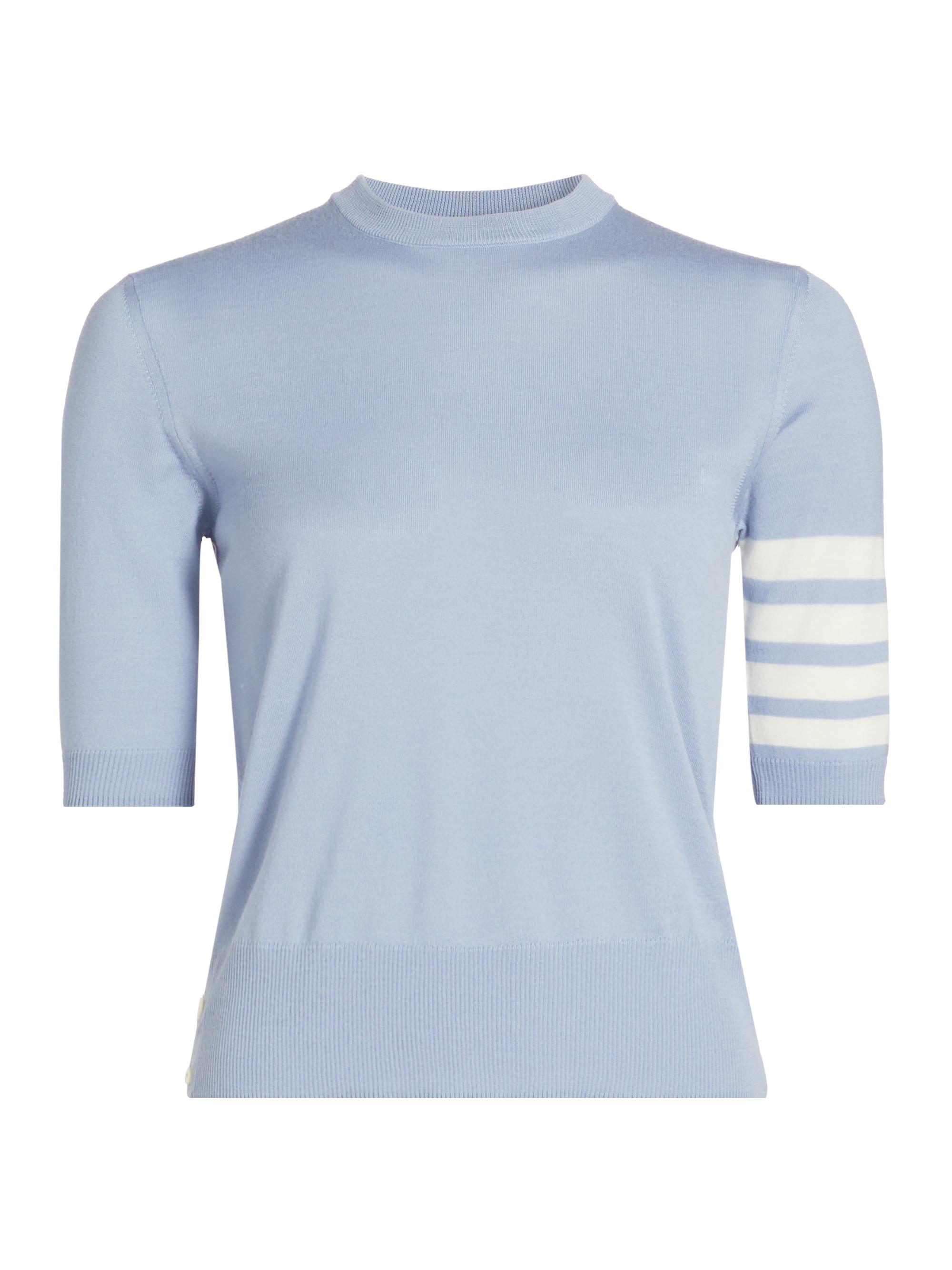 Thom Browne Women's Wool Short-Sleeve Knit Top - Light Blue
