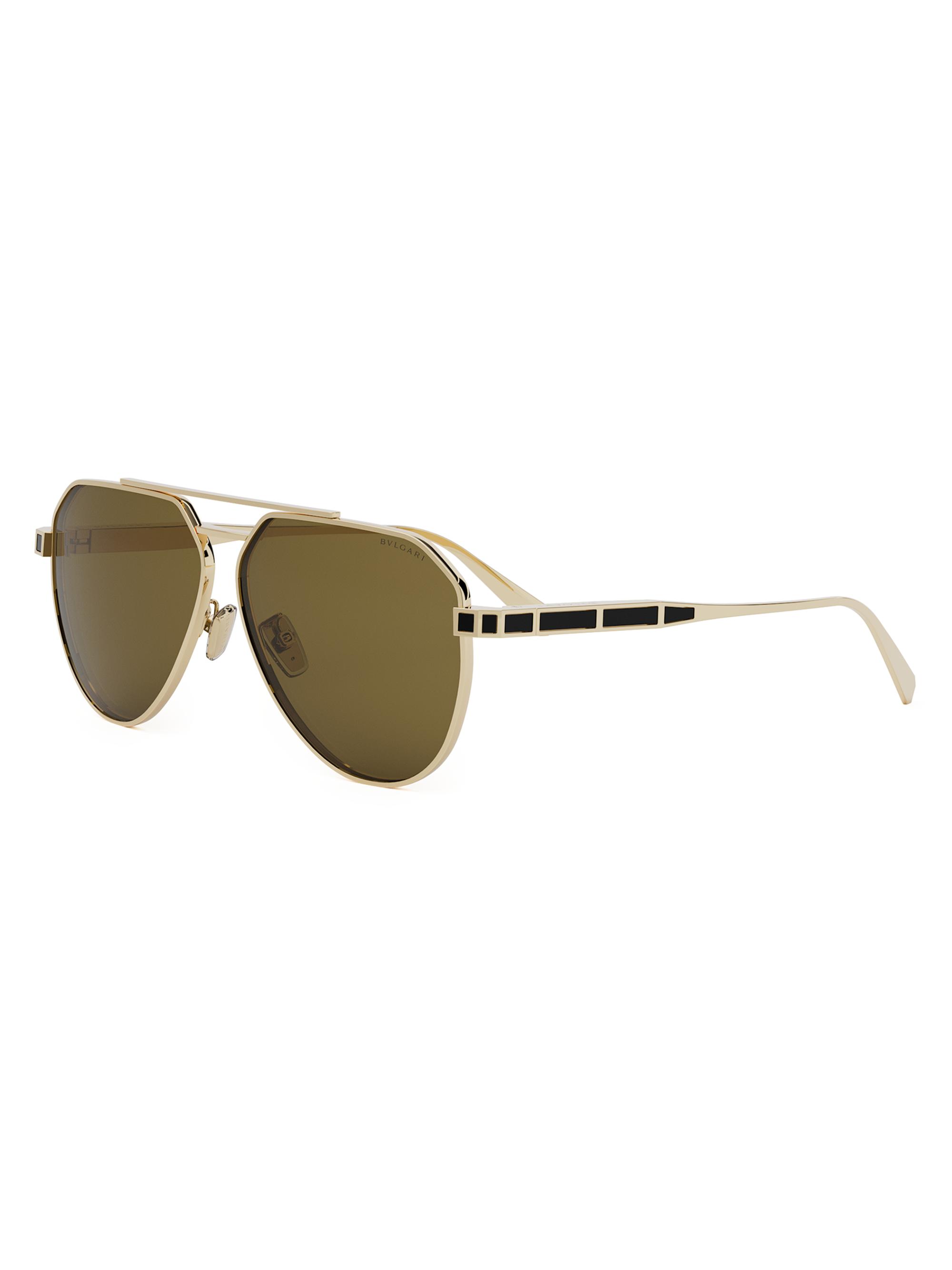 BVLGARI Men's Octo 60MM Pilot Sunglasses - Gold Dark Grey Polarized