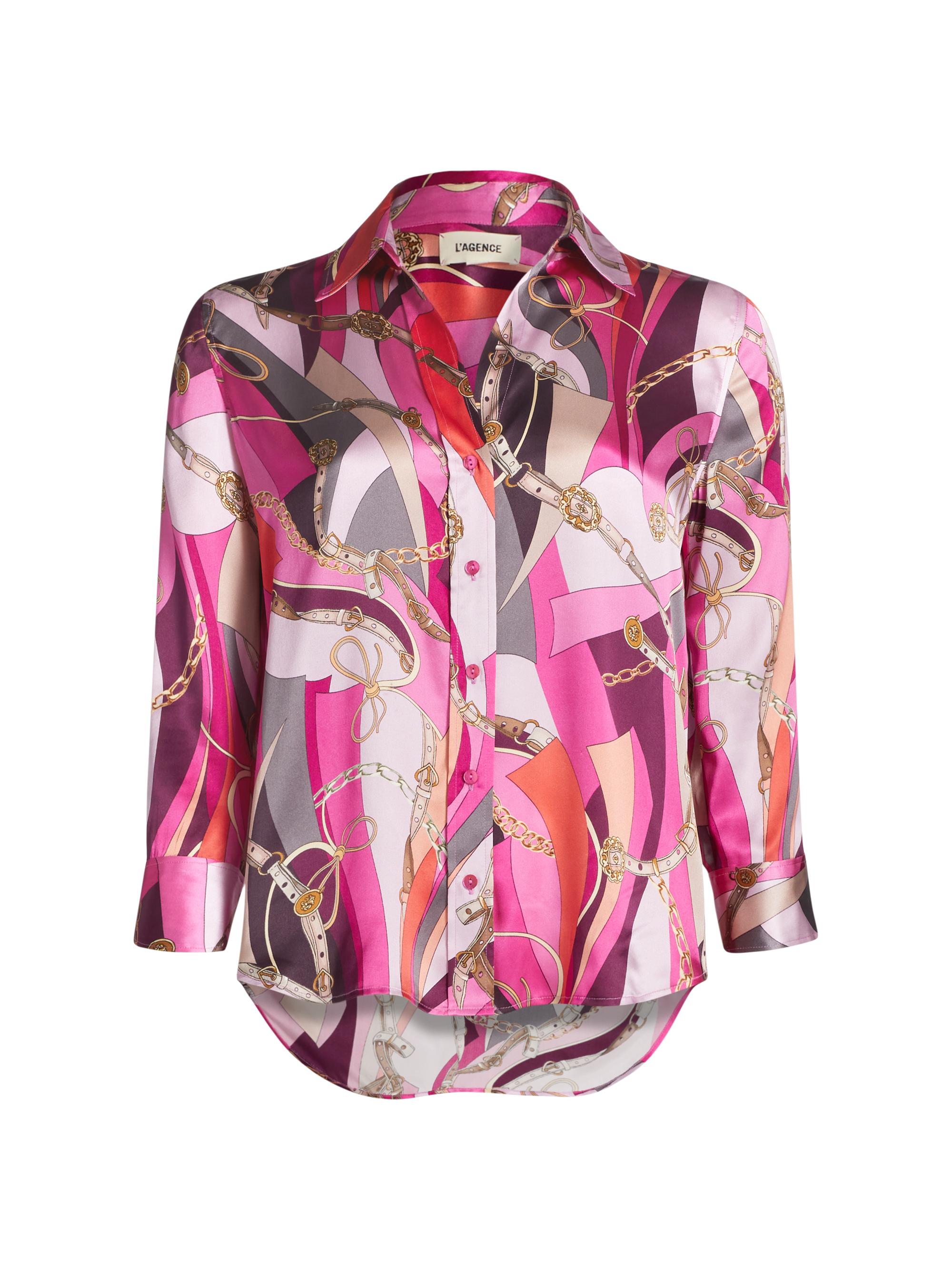 L'AGENCE Women's Dani Three-Quarter-Sleeve Silk Blouse - Pink Multi Buckle Swirl