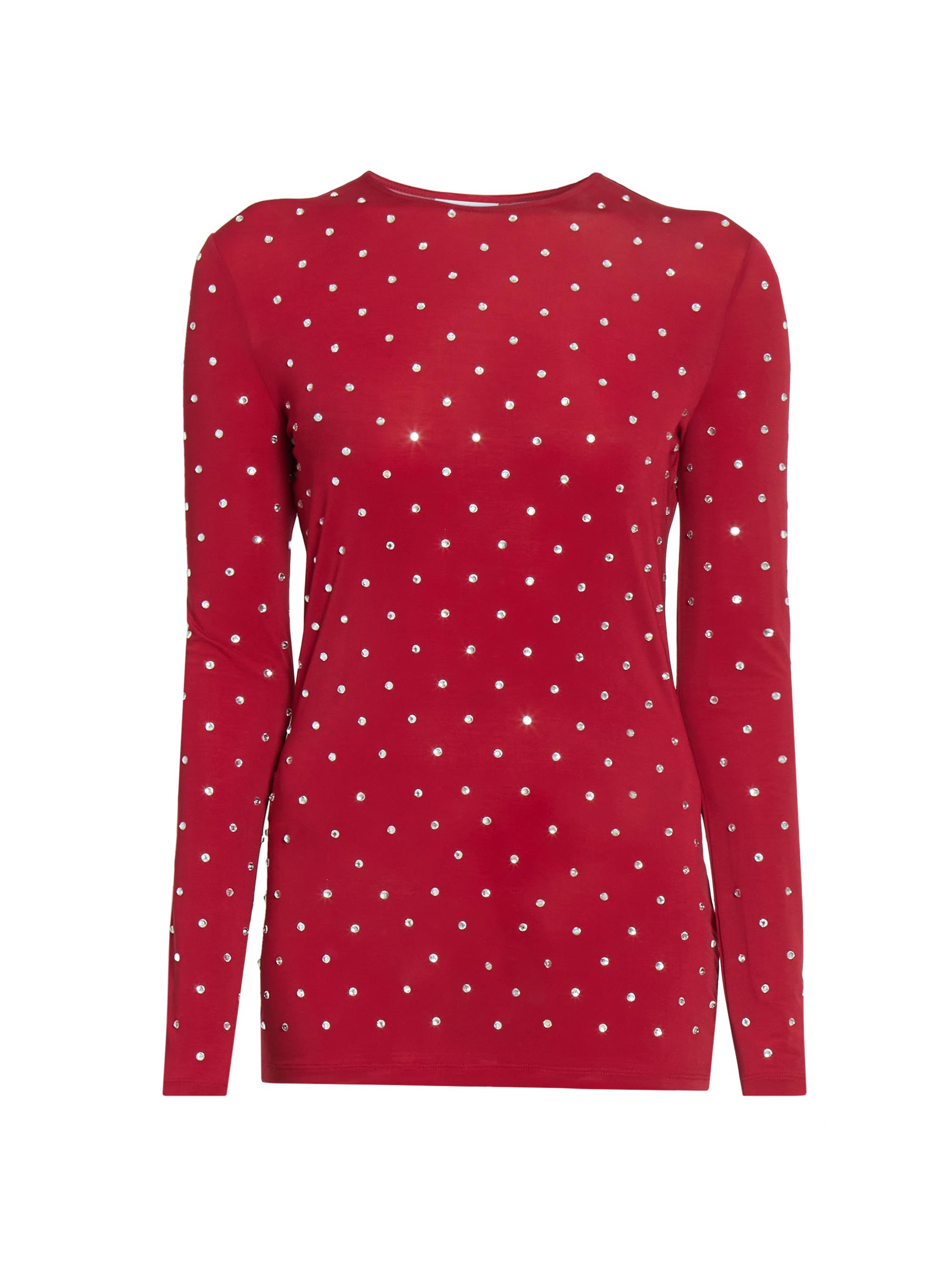 Rabanne Women's Rhinestone-Embellished Long-Sleeve Top - Scarlet Red